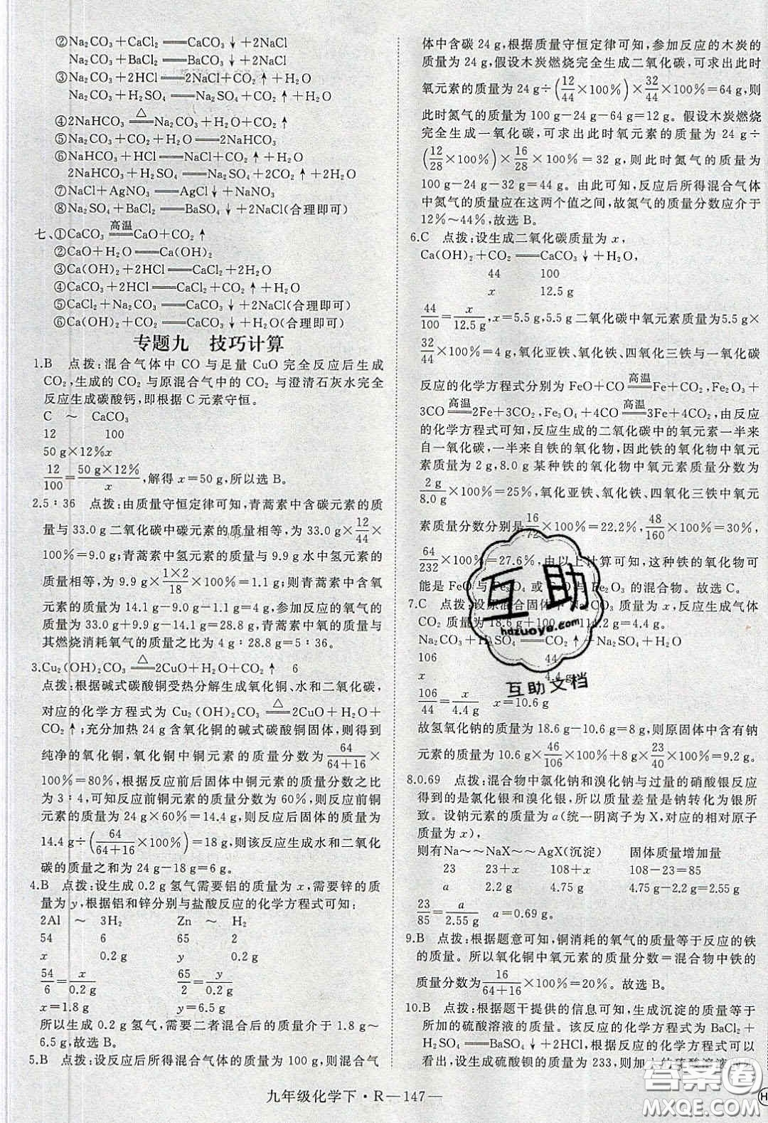 河南專用2020春優(yōu)翼學練優(yōu)九年級化學下冊人教版答案