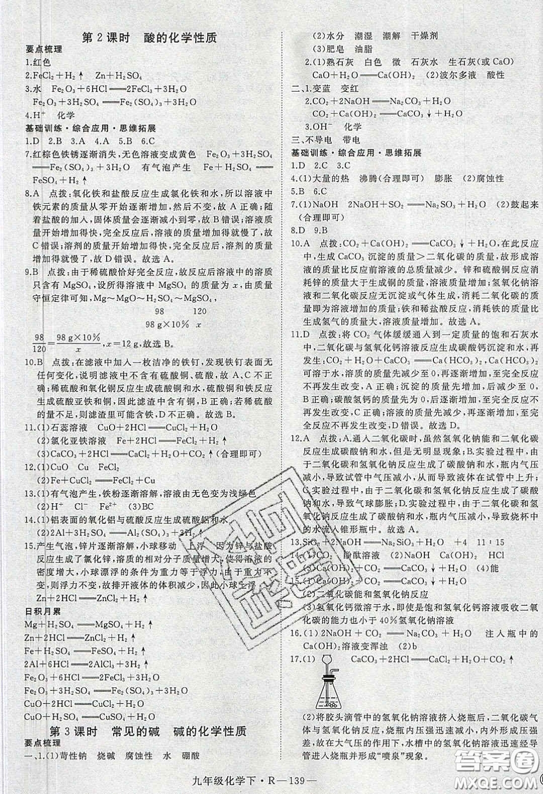 河南專用2020春優(yōu)翼學練優(yōu)九年級化學下冊人教版答案