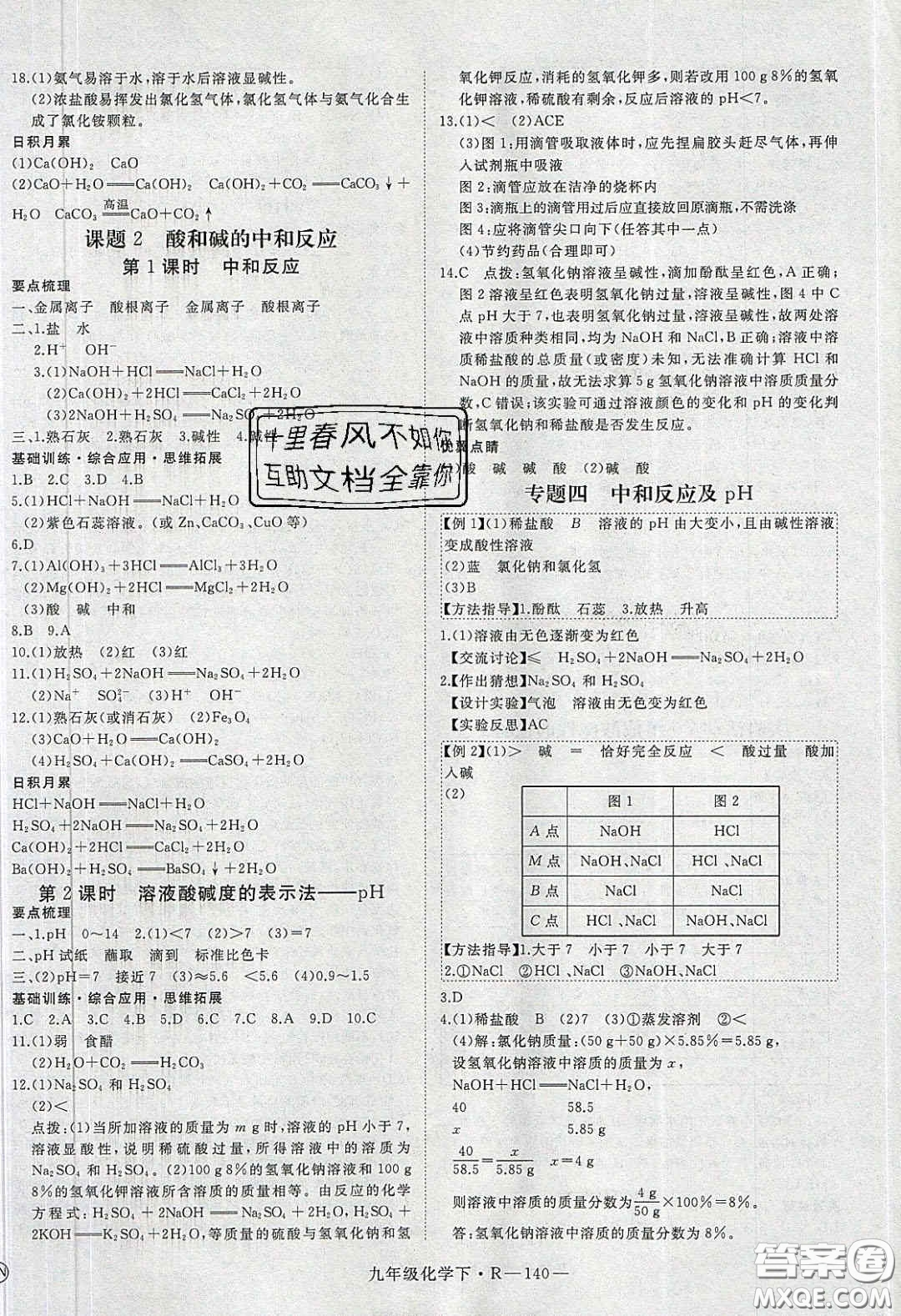 河南專用2020春優(yōu)翼學練優(yōu)九年級化學下冊人教版答案