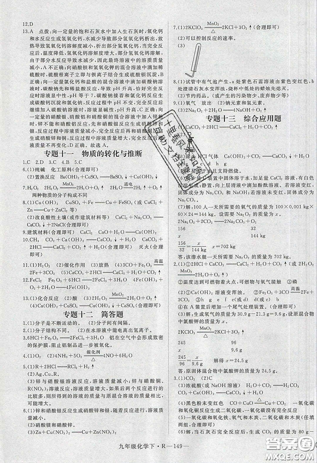 河南專用2020春優(yōu)翼學練優(yōu)九年級化學下冊人教版答案