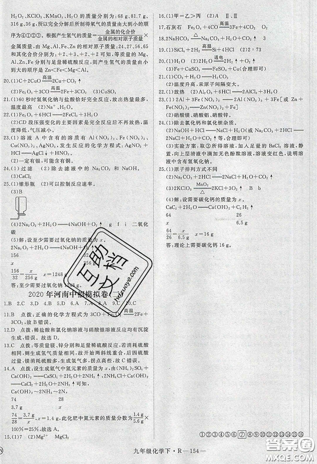 河南專用2020春優(yōu)翼學練優(yōu)九年級化學下冊人教版答案