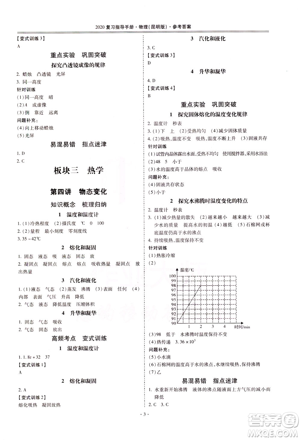 2020年昆明市初中學(xué)業(yè)水平考試復(fù)習(xí)指導(dǎo)手冊物理參考答案