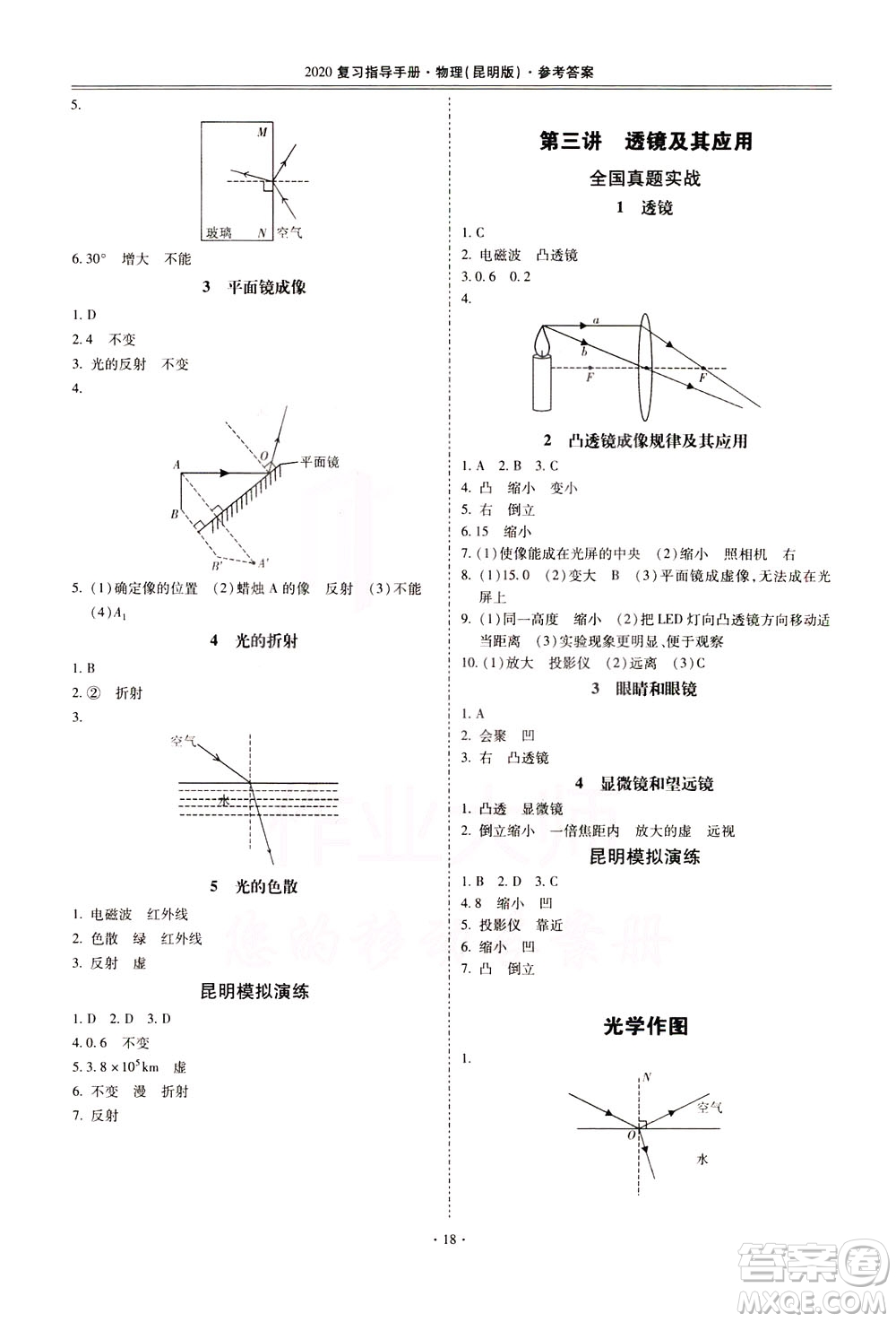 2020年昆明市初中學(xué)業(yè)水平考試復(fù)習(xí)指導(dǎo)手冊物理參考答案
