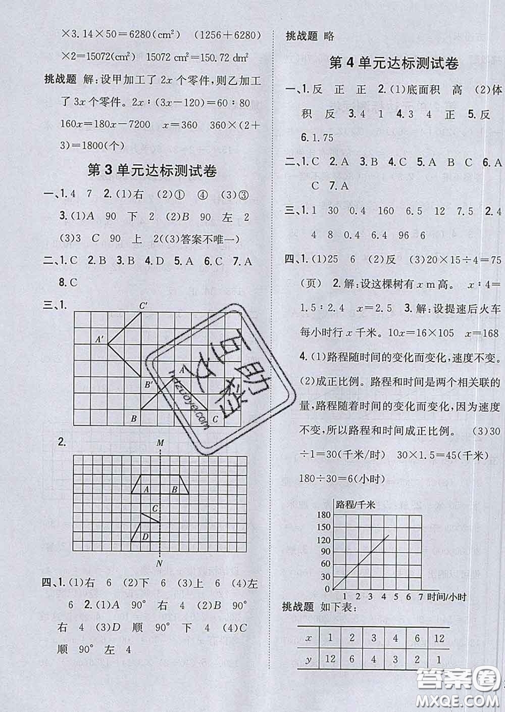 2020春梓耕書系小學(xué)題幫六年級(jí)數(shù)學(xué)下冊(cè)北師版答案
