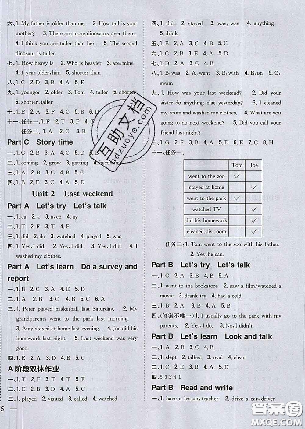 2020春梓耕書系小學(xué)題幫六年級(jí)英語下冊(cè)人教版答案