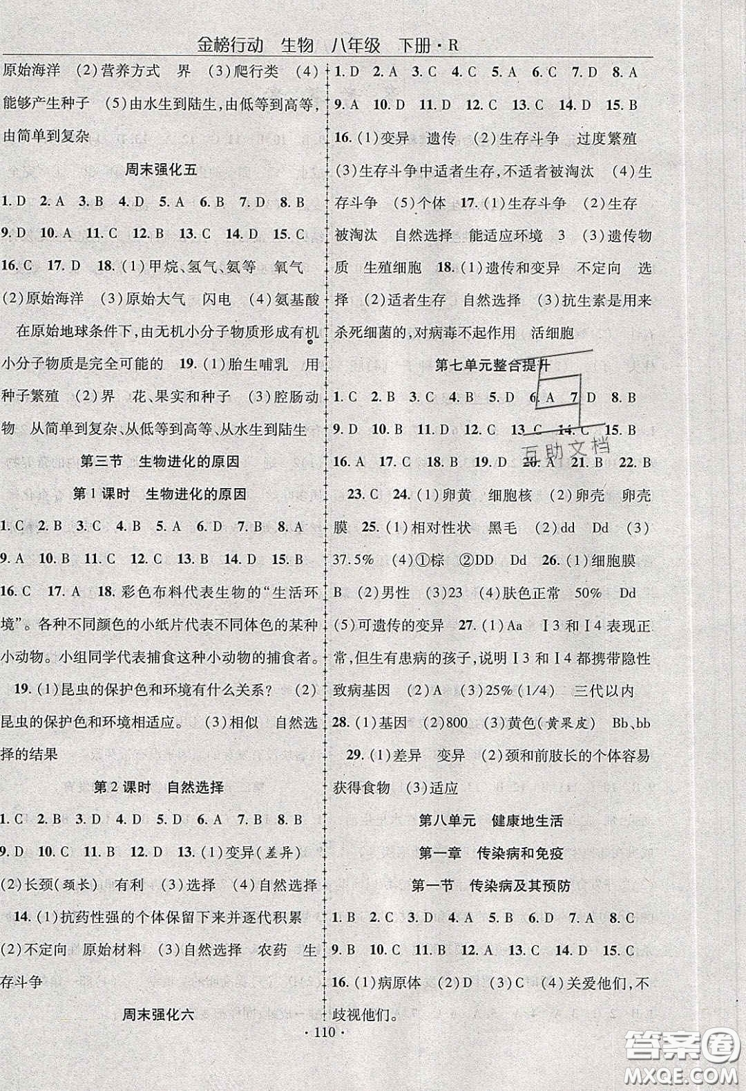 海韻圖書2020年金榜行動課時導(dǎo)學(xué)案八年級生物下冊人教版答案