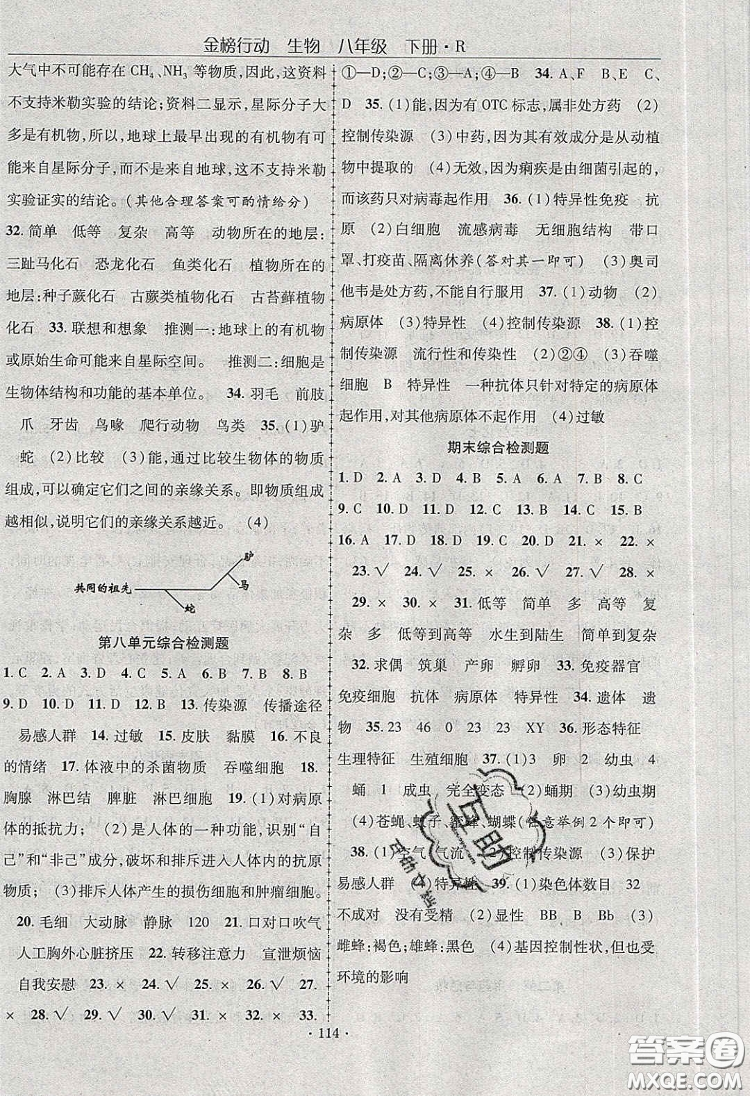 海韻圖書2020年金榜行動課時導(dǎo)學(xué)案八年級生物下冊人教版答案