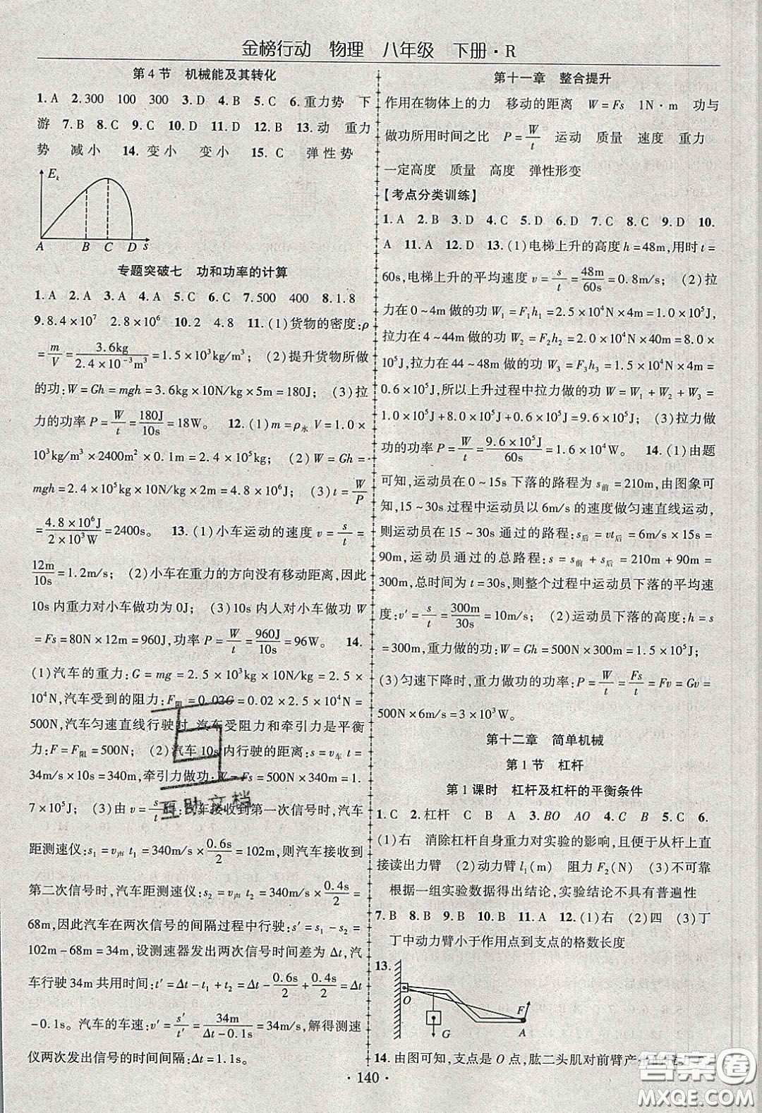 海韻圖書2020年金榜行動(dòng)課時(shí)導(dǎo)學(xué)案八年級(jí)物理下冊(cè)人教版答案