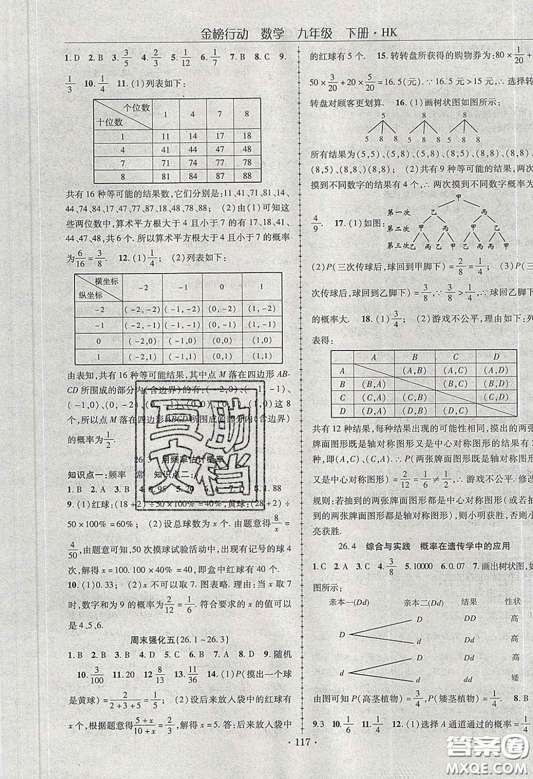 海韻圖書(shū)2020年金榜行動(dòng)課時(shí)導(dǎo)學(xué)案九年級(jí)數(shù)學(xué)下冊(cè)滬科版答案