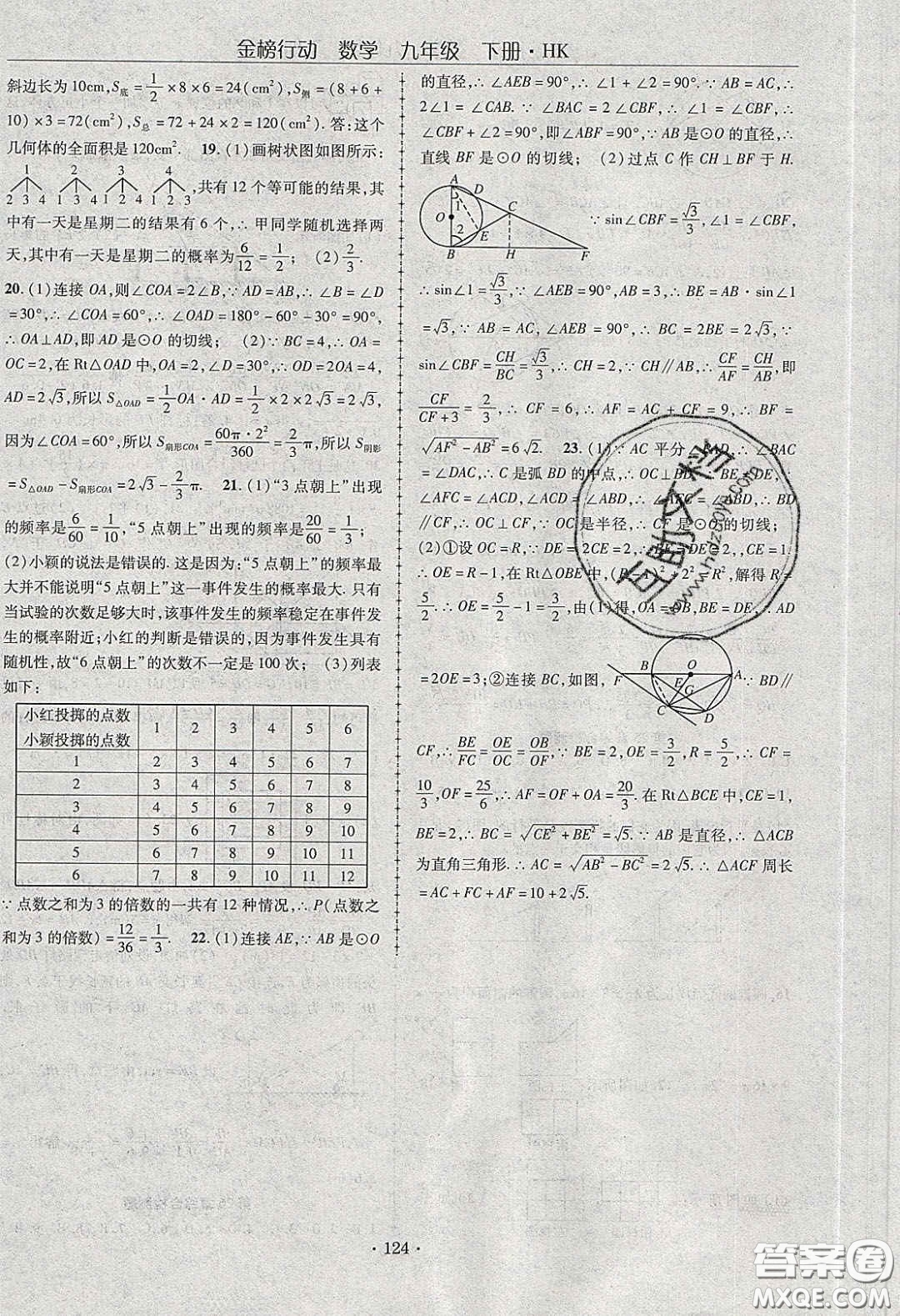 海韻圖書(shū)2020年金榜行動(dòng)課時(shí)導(dǎo)學(xué)案九年級(jí)數(shù)學(xué)下冊(cè)滬科版答案