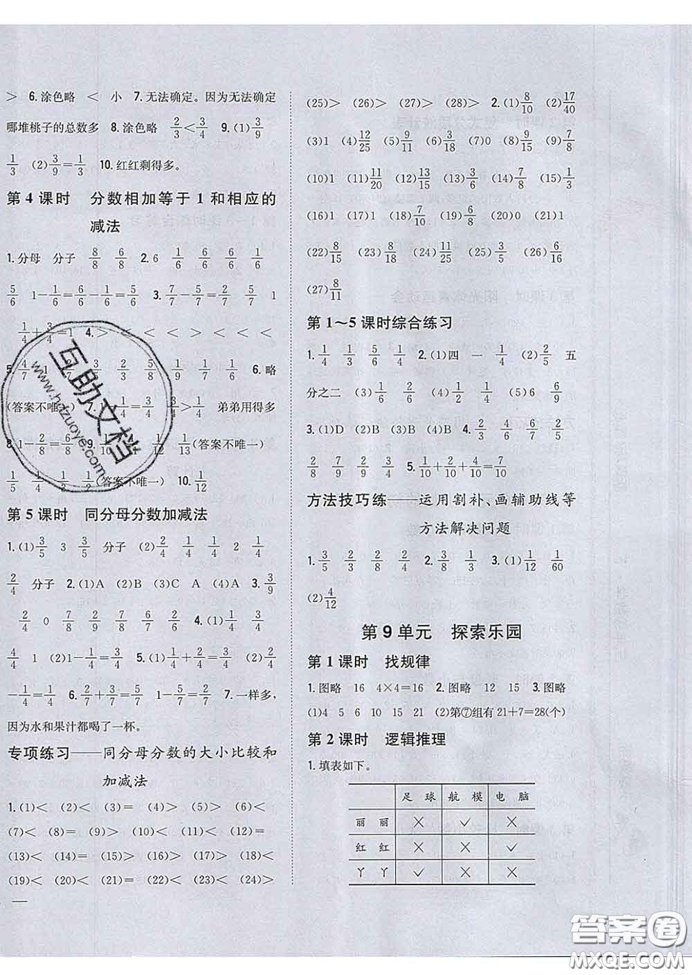 2020春梓耕書(shū)系小學(xué)題幫三年級(jí)數(shù)學(xué)下冊(cè)冀教版答案