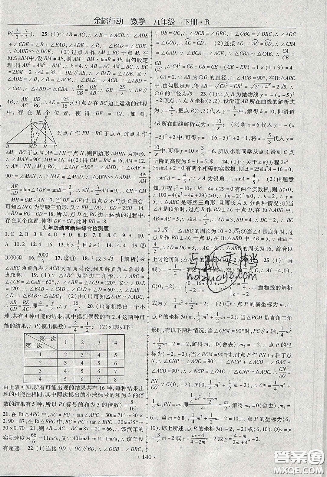 海韻圖書2020年金榜行動(dòng)課時(shí)導(dǎo)學(xué)案九年級數(shù)學(xué)下冊人教版答案