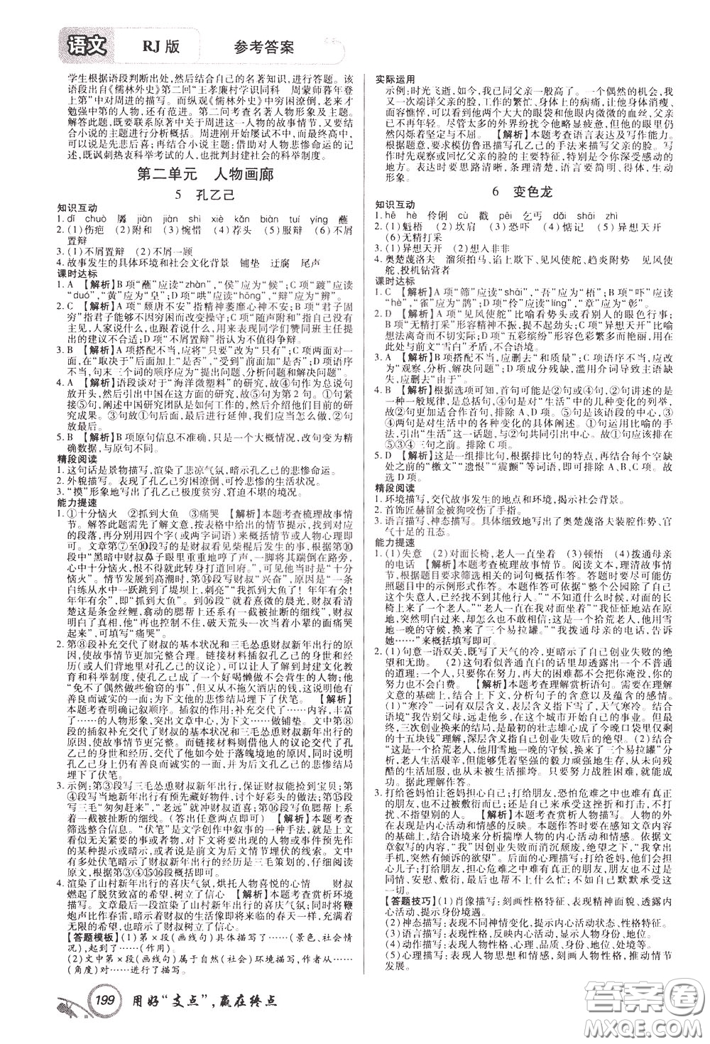 2020年支點(diǎn)語(yǔ)文九年級(jí)下冊(cè)RJ版人教版江西專(zhuān)版參考答案