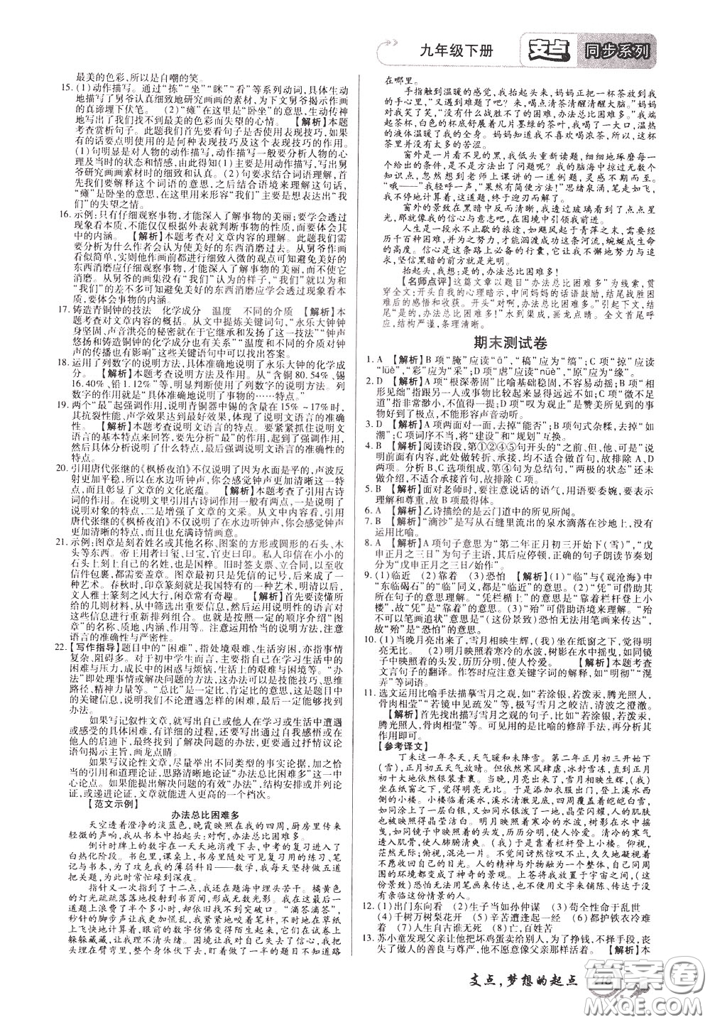 2020年支點(diǎn)語(yǔ)文九年級(jí)下冊(cè)RJ版人教版江西專(zhuān)版參考答案