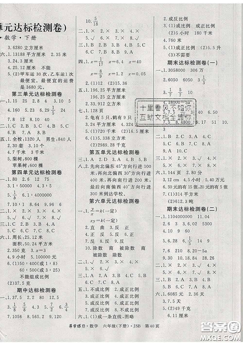延邊教育出版社2020年新版導(dǎo)學(xué)練習(xí)樂享數(shù)學(xué)六年級(jí)下冊(cè)江蘇版答案
