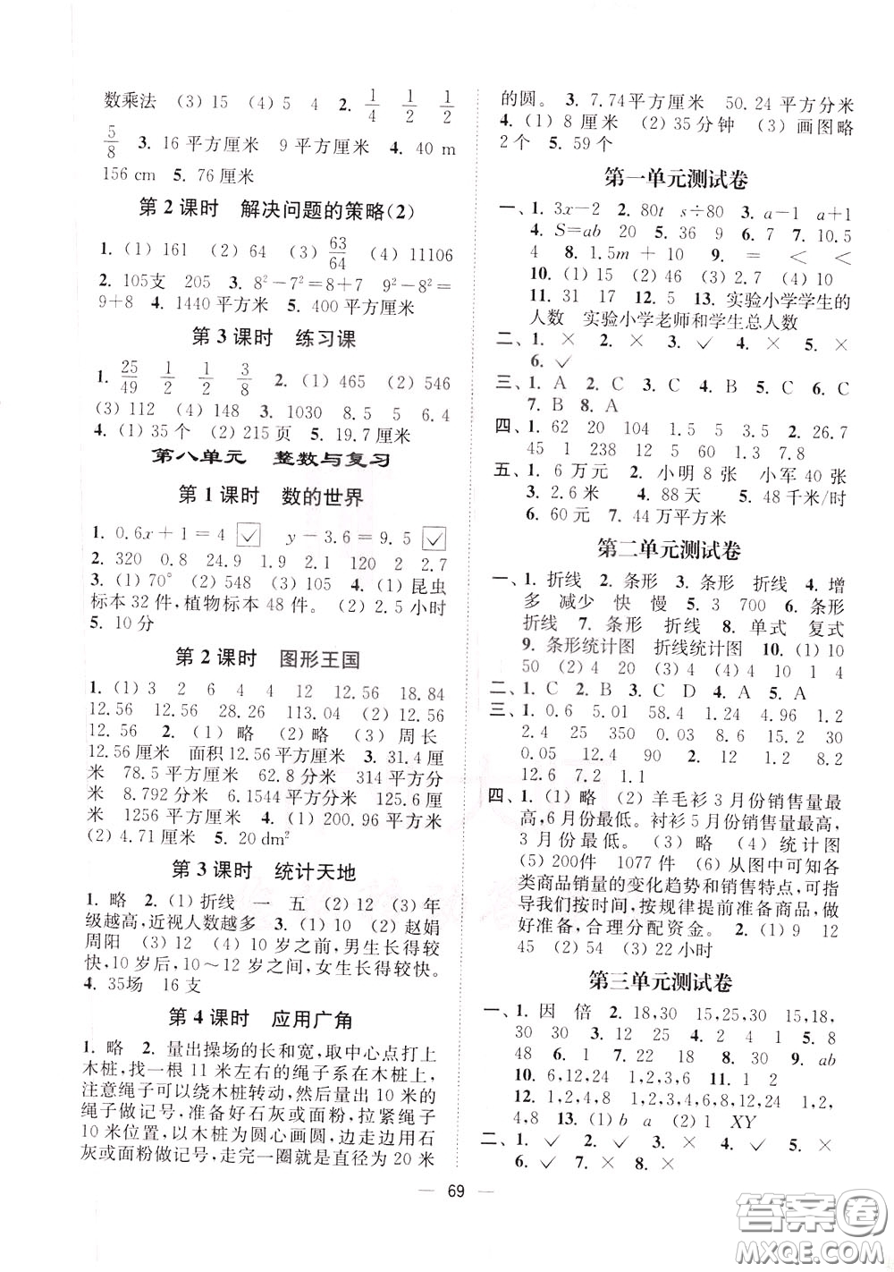 2020年課時(shí)金練數(shù)學(xué)五年級(jí)下冊(cè)江蘇版參考答案