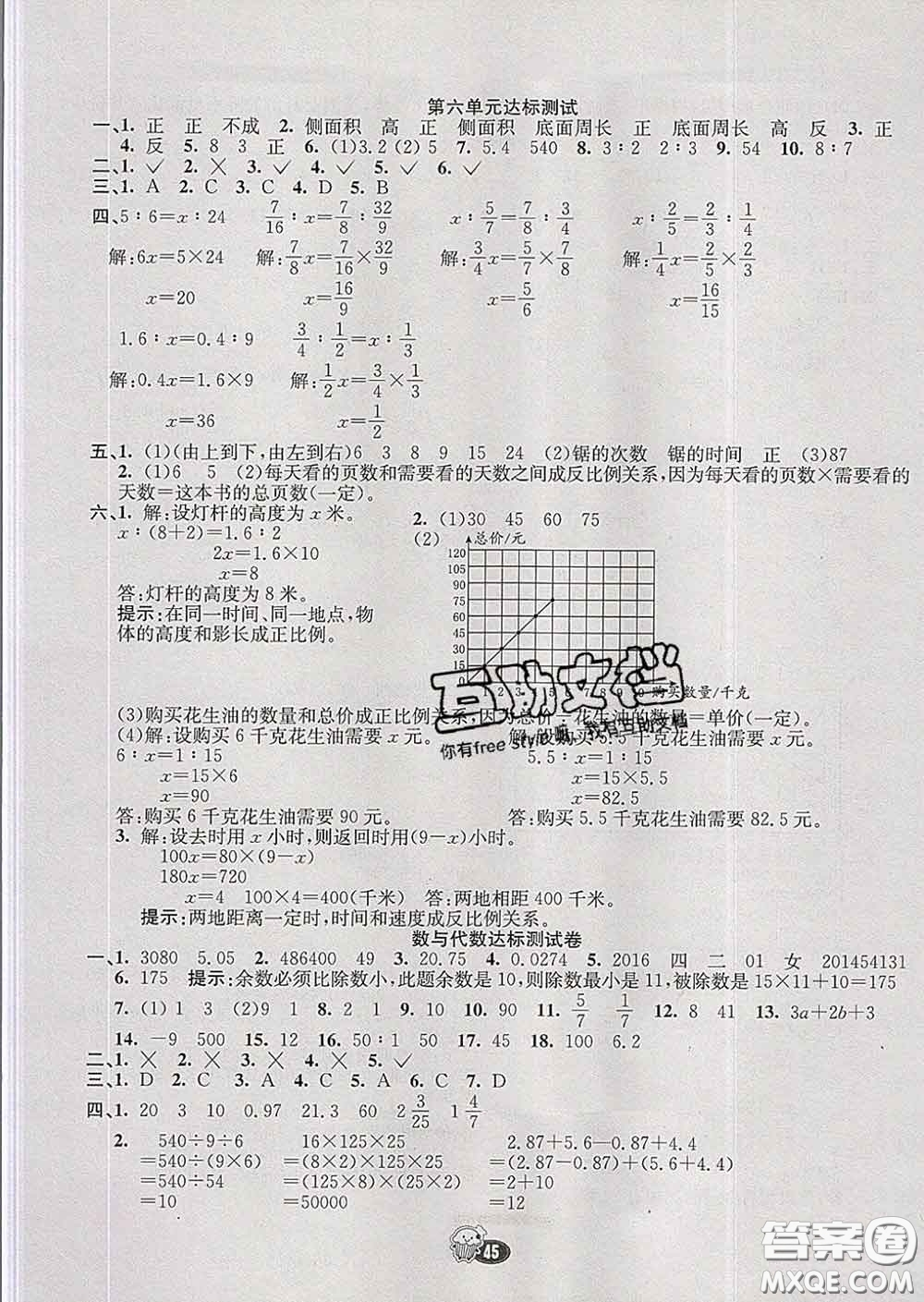河北教育出版社2020新版七彩練霸六年級(jí)數(shù)學(xué)下冊(cè)蘇教版答案