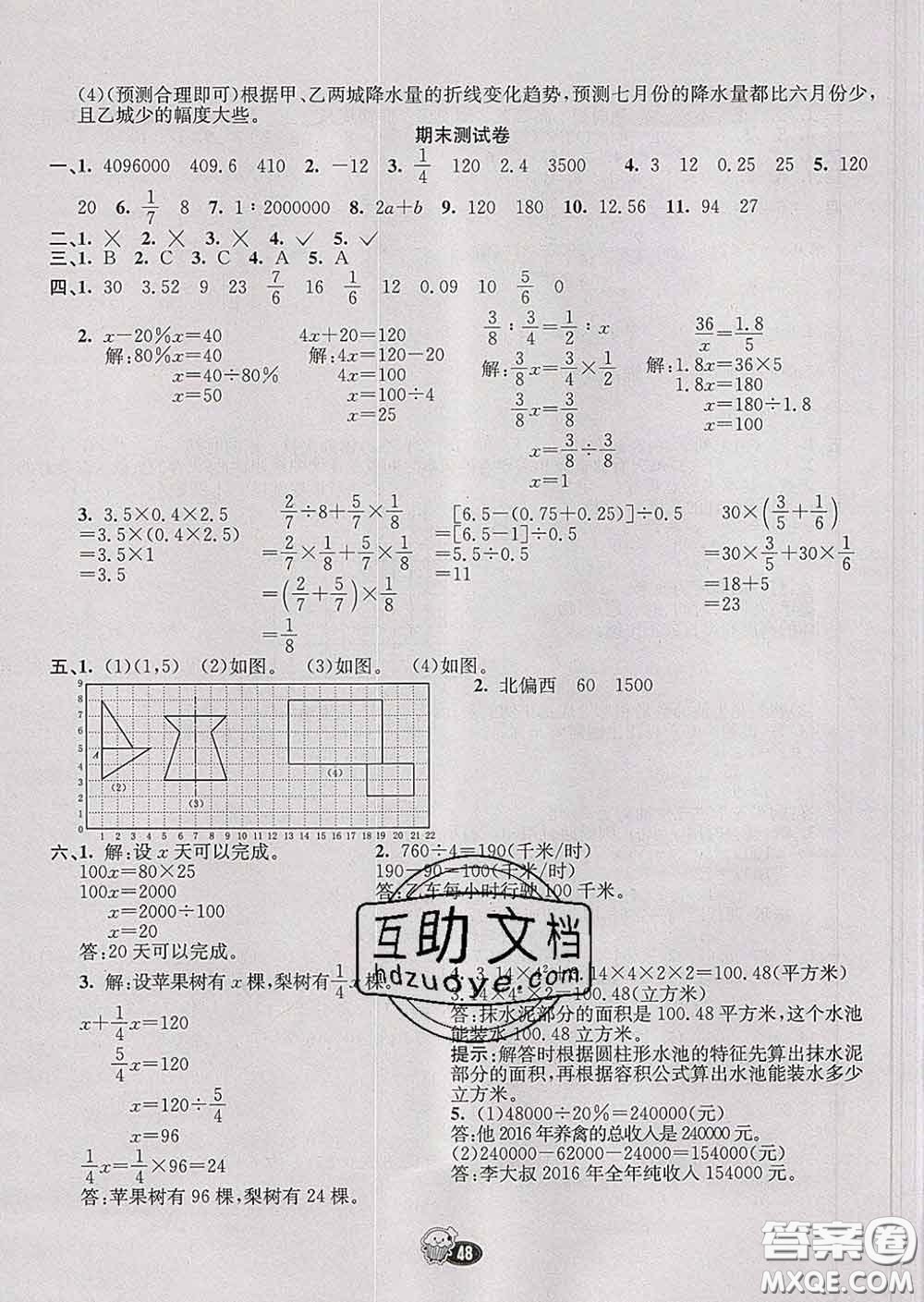 河北教育出版社2020新版七彩練霸六年級(jí)數(shù)學(xué)下冊(cè)蘇教版答案