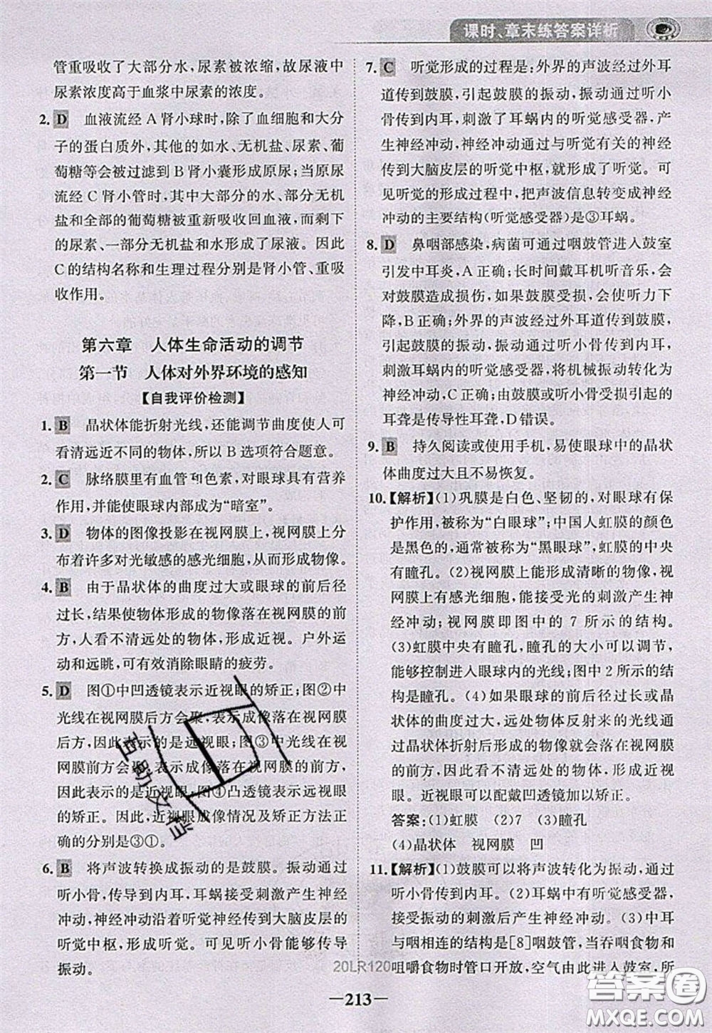 世紀(jì)金榜2020新版金榜大講堂七年級(jí)下冊(cè)生物人教版RJ參考答案