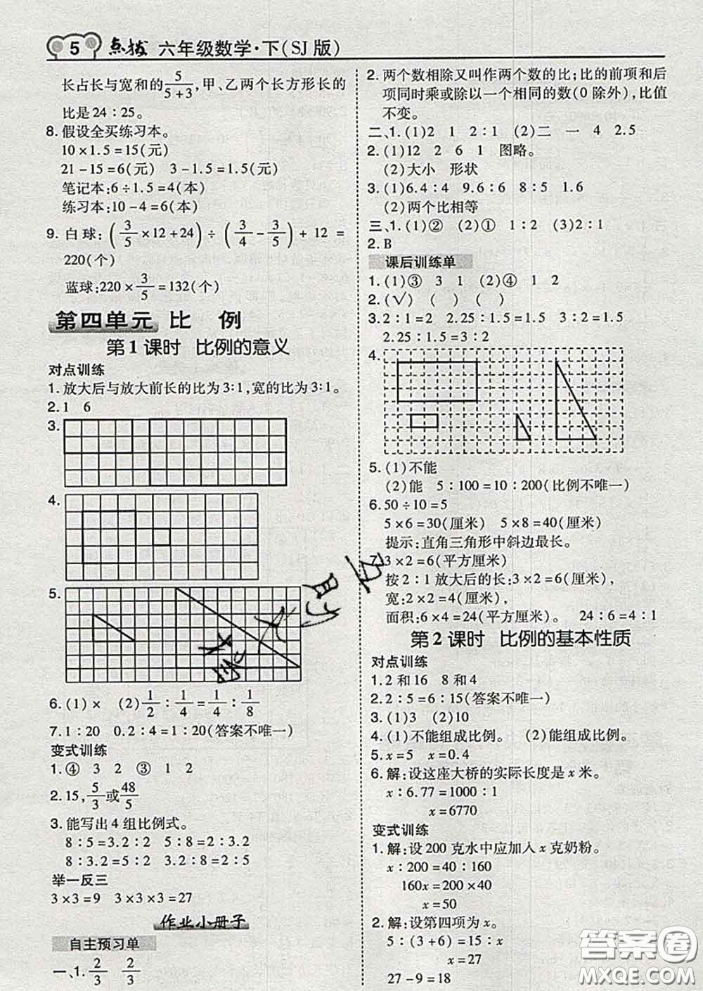 2020春特高級(jí)教師點(diǎn)撥六年級(jí)數(shù)學(xué)下冊(cè)蘇教版答案