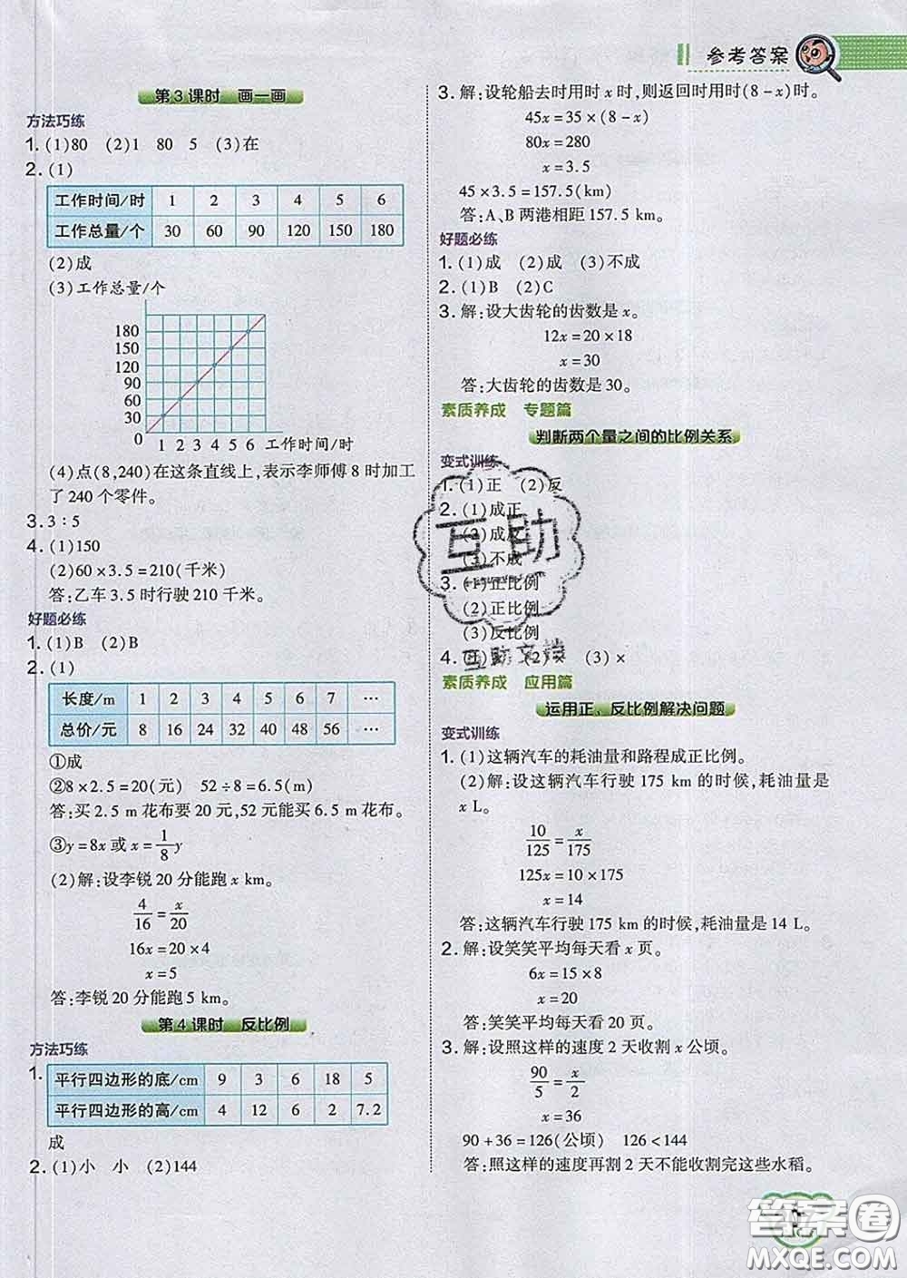 2020春特高級教師點撥六年級數(shù)學(xué)下冊北師版答案