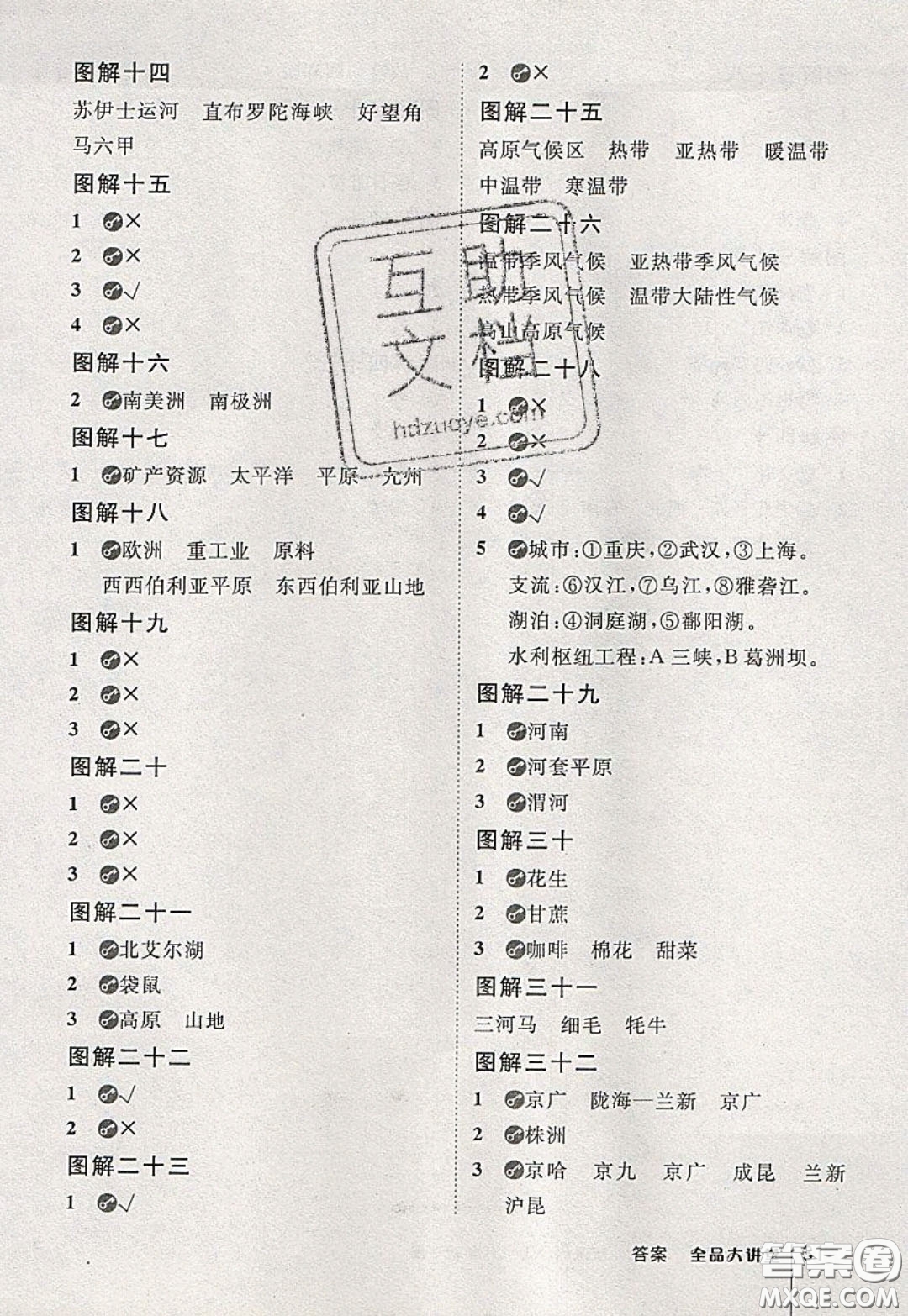 2020春全品大講堂初中地理八年級下冊新課標XJ湘教版參考答案