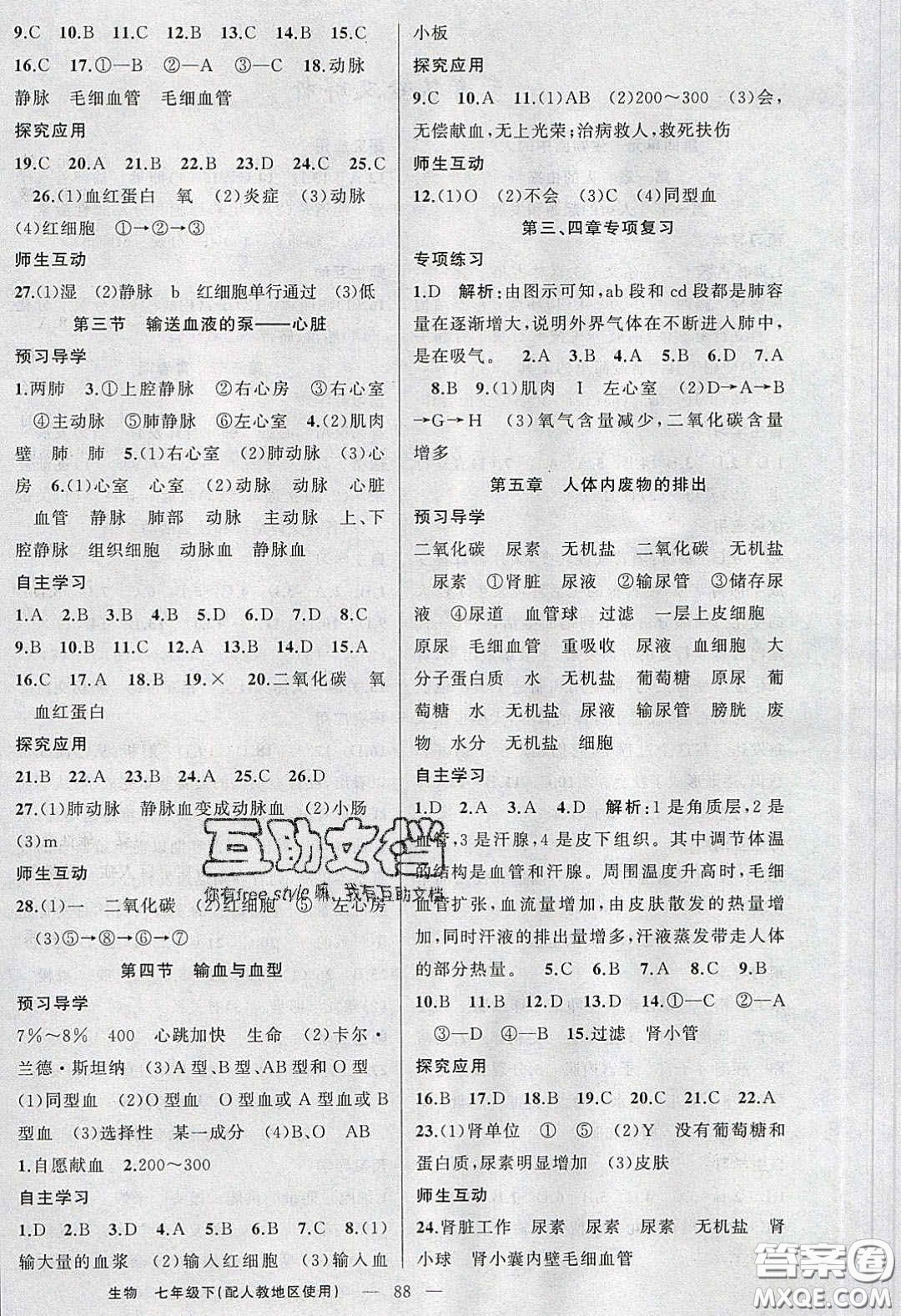 2020春原創(chuàng)新課堂七年級(jí)生物下冊(cè)人教版答案