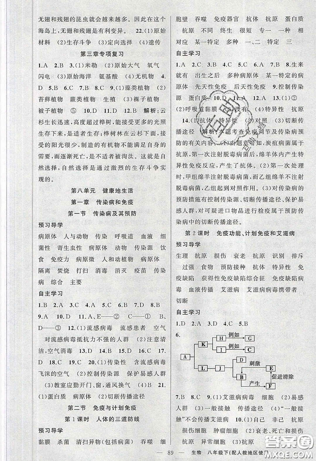 新疆青少年出版社原創(chuàng)新課堂2020八年級生物下冊人教版答案