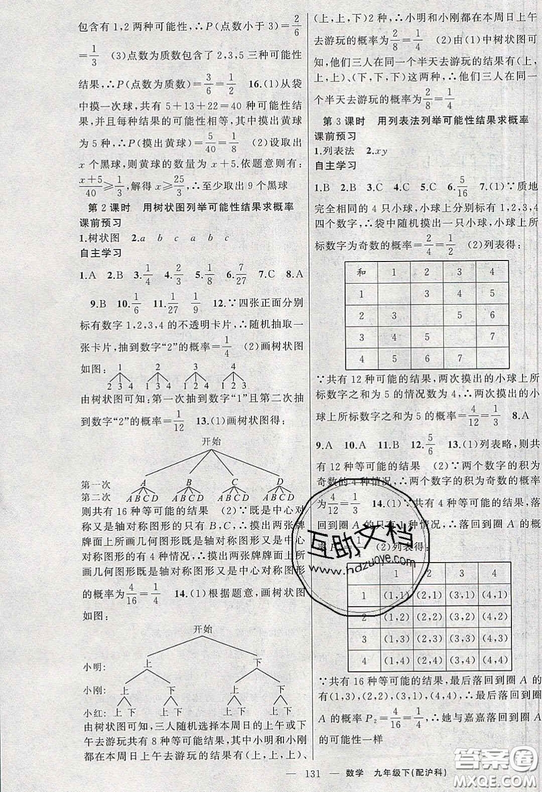 2020原創(chuàng)新課堂九年級數(shù)學(xué)下冊滬科版答案