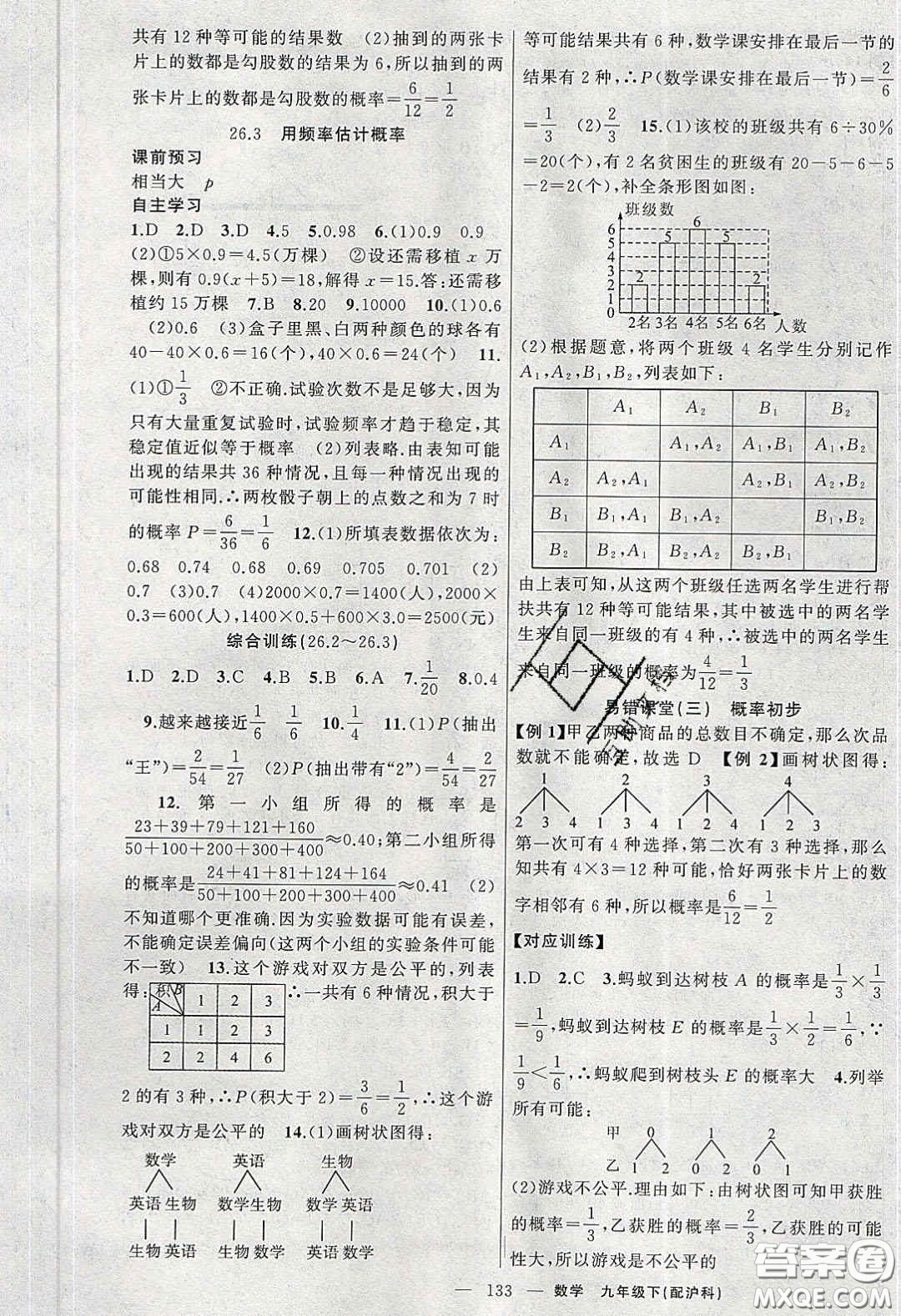 2020原創(chuàng)新課堂九年級數(shù)學(xué)下冊滬科版答案