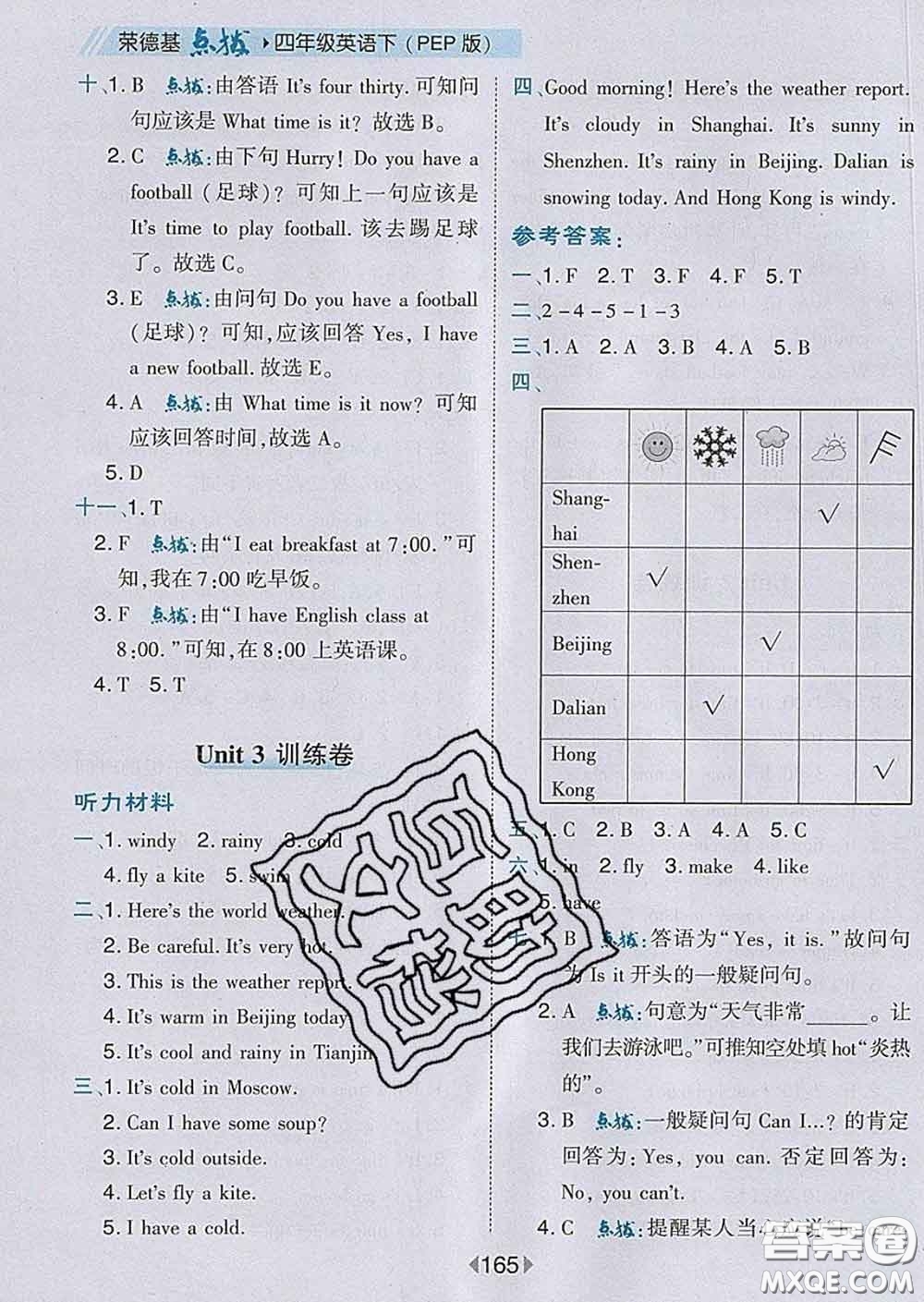 2020春特高級(jí)教師點(diǎn)撥四年級(jí)英語(yǔ)下冊(cè)人教版答案