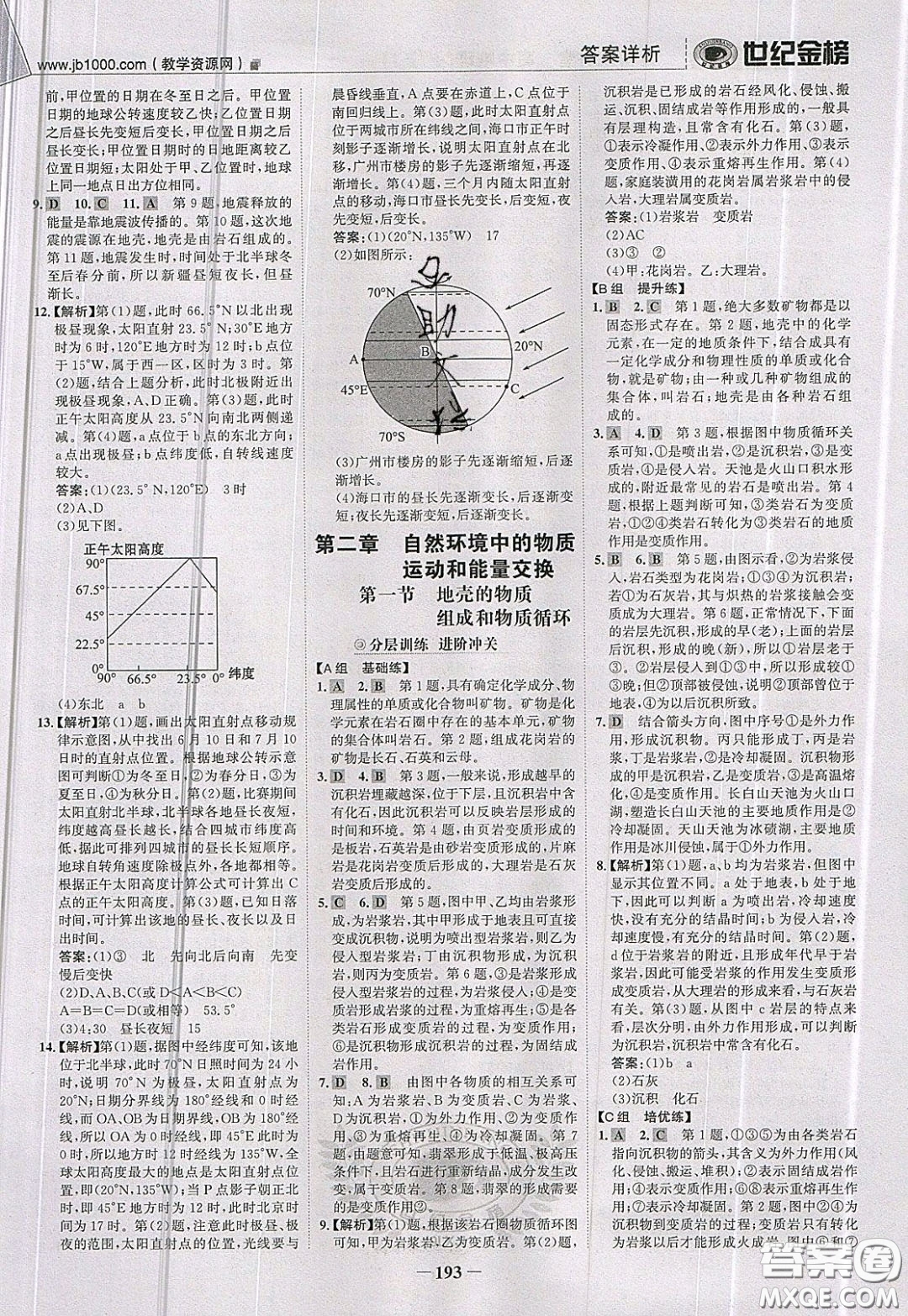 世紀(jì)金榜2020新版金榜大講堂高中地理必修1人教版RJ參考答案