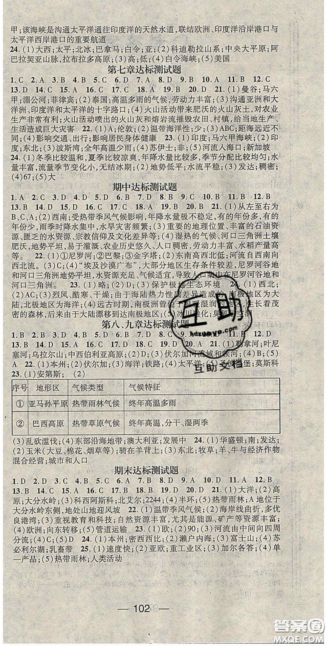 2020精英新課堂七年級地理下冊商務星球版答案