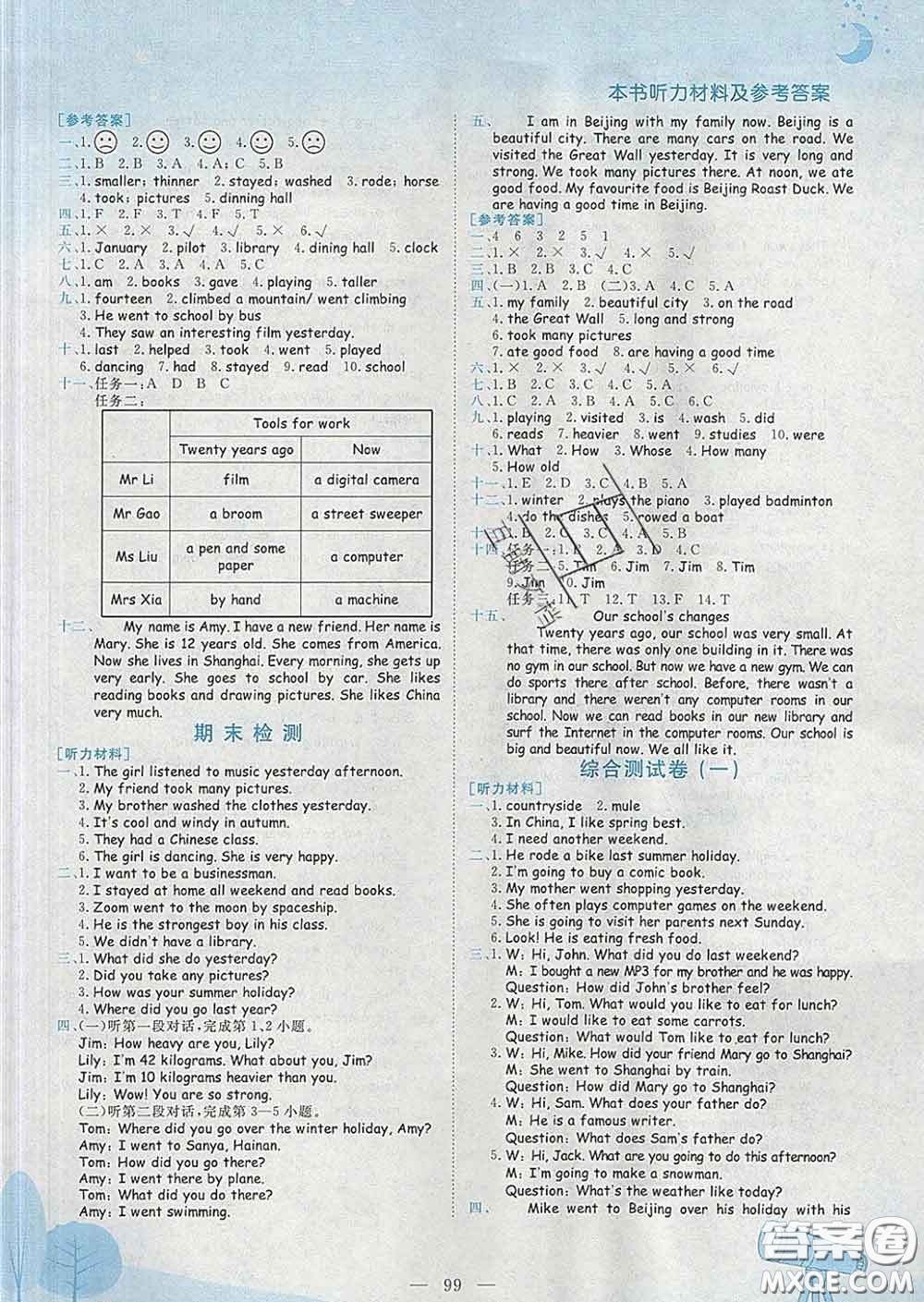 人教版廣東專版2020新版黃岡小狀元作業(yè)本六年級英語下冊答案