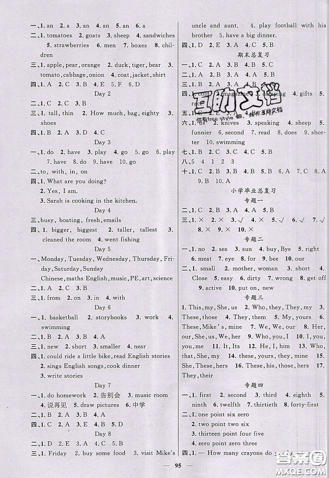 2020年智慧樹(shù)同步講練測(cè)英語(yǔ)六年級(jí)下冊(cè)PEP人教版參考答案