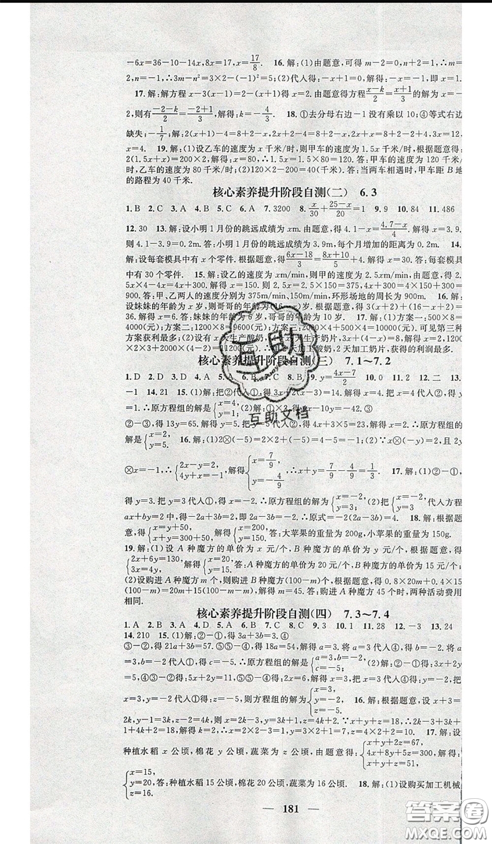 2020年智慧學(xué)堂核心素養(yǎng)提升法七年級下冊數(shù)學(xué)華師大版參考答案