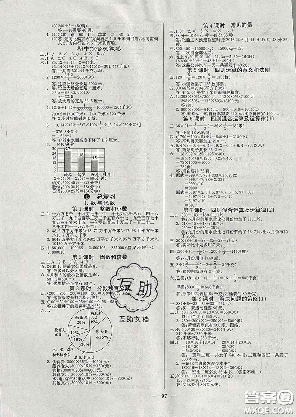 沈陽出版社2020新版梯田文化課堂內外六年級數學下冊蘇教版答案