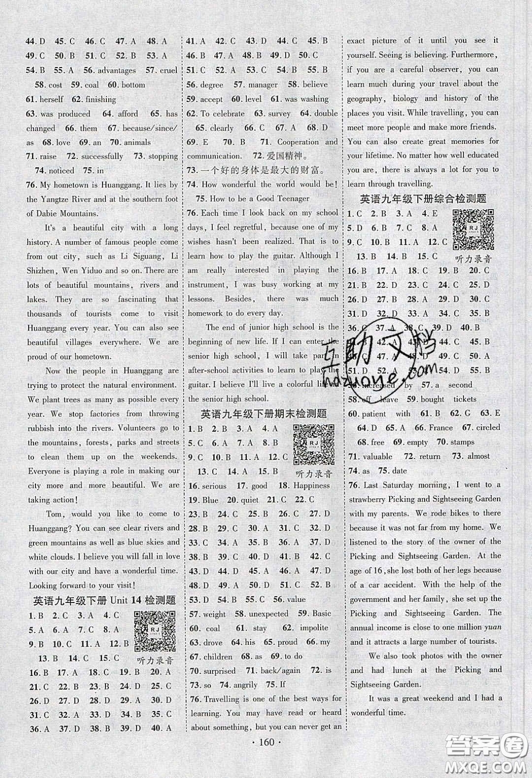 寧夏人民教育出版社2020暢優(yōu)新課堂九年級英語下冊人教版答案
