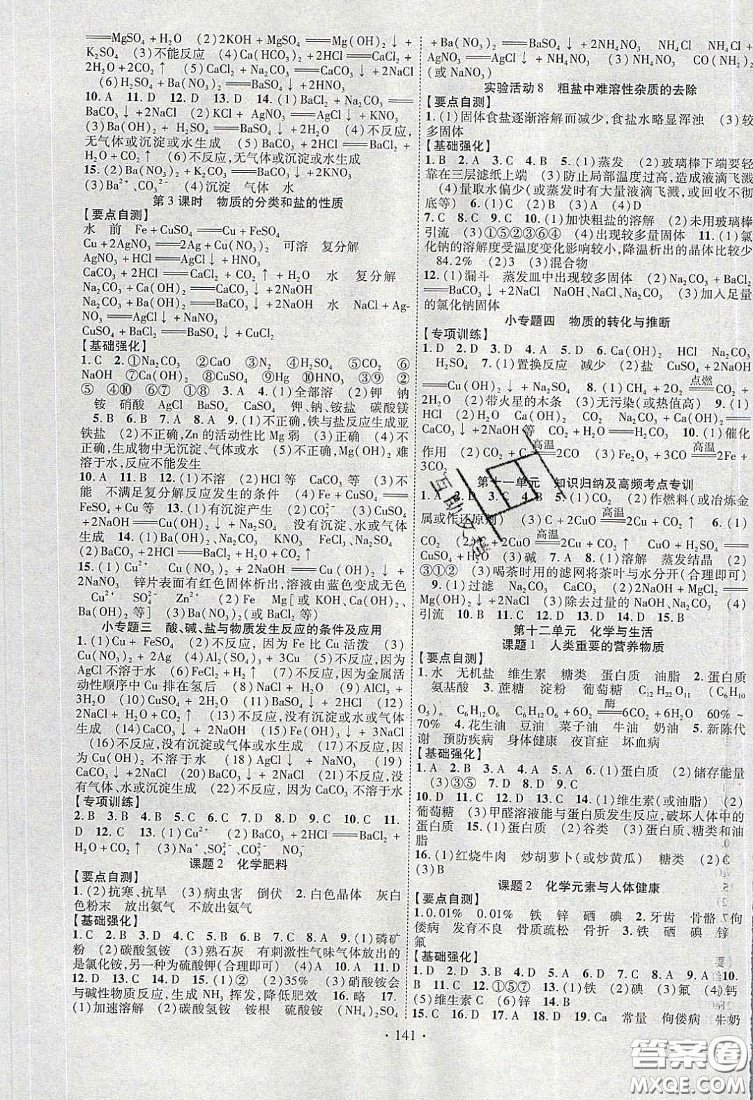 寧夏人民教育出版社2020暢優(yōu)新課堂九年級化學下冊人教版答案