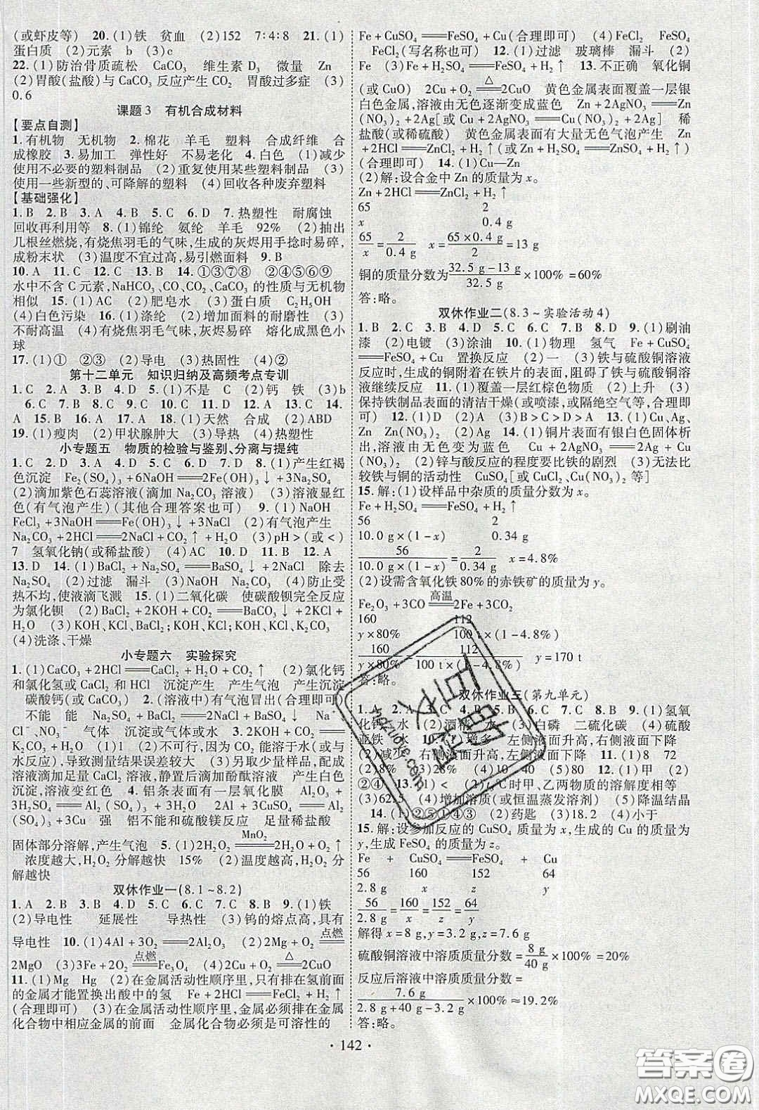 寧夏人民教育出版社2020暢優(yōu)新課堂九年級化學下冊人教版答案