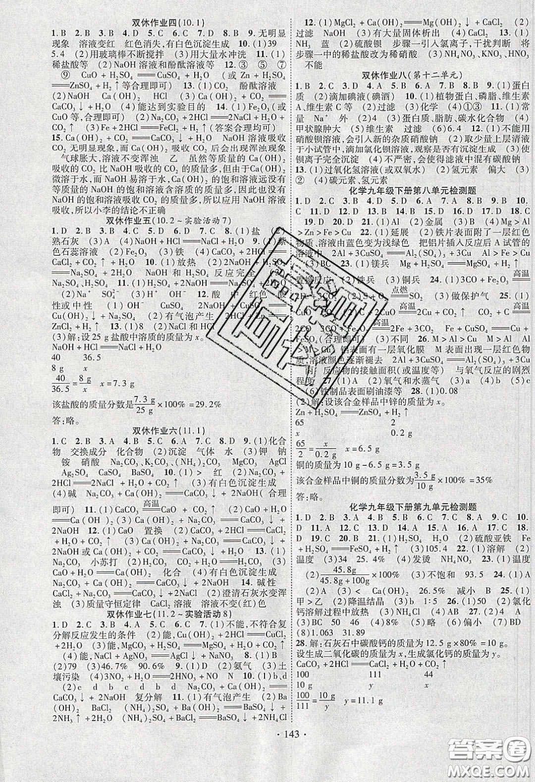 寧夏人民教育出版社2020暢優(yōu)新課堂九年級化學下冊人教版答案