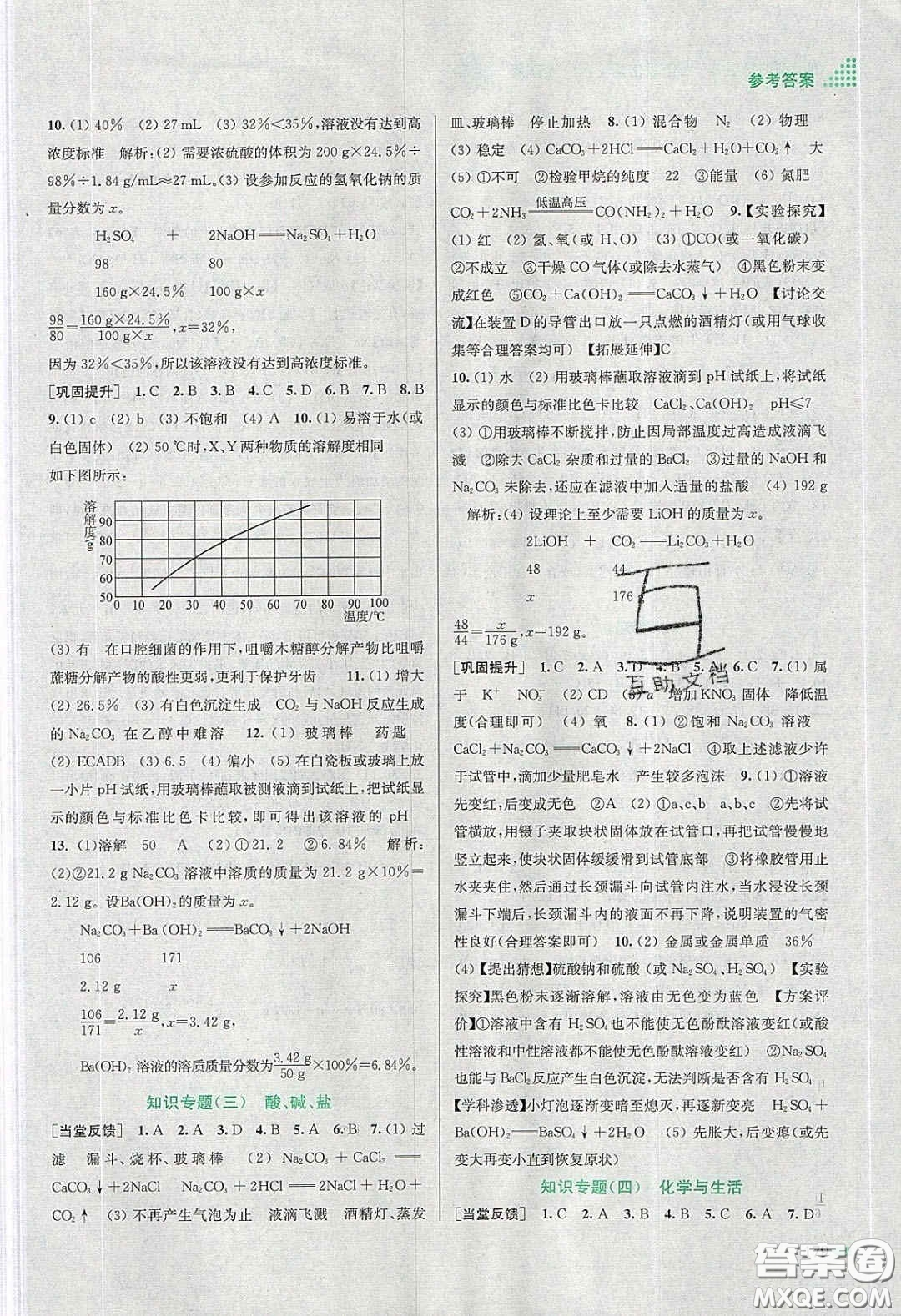 江蘇鳳凰美術(shù)出版社2020創(chuàng)新課時作業(yè)本九年級化學(xué)下冊全國版答案