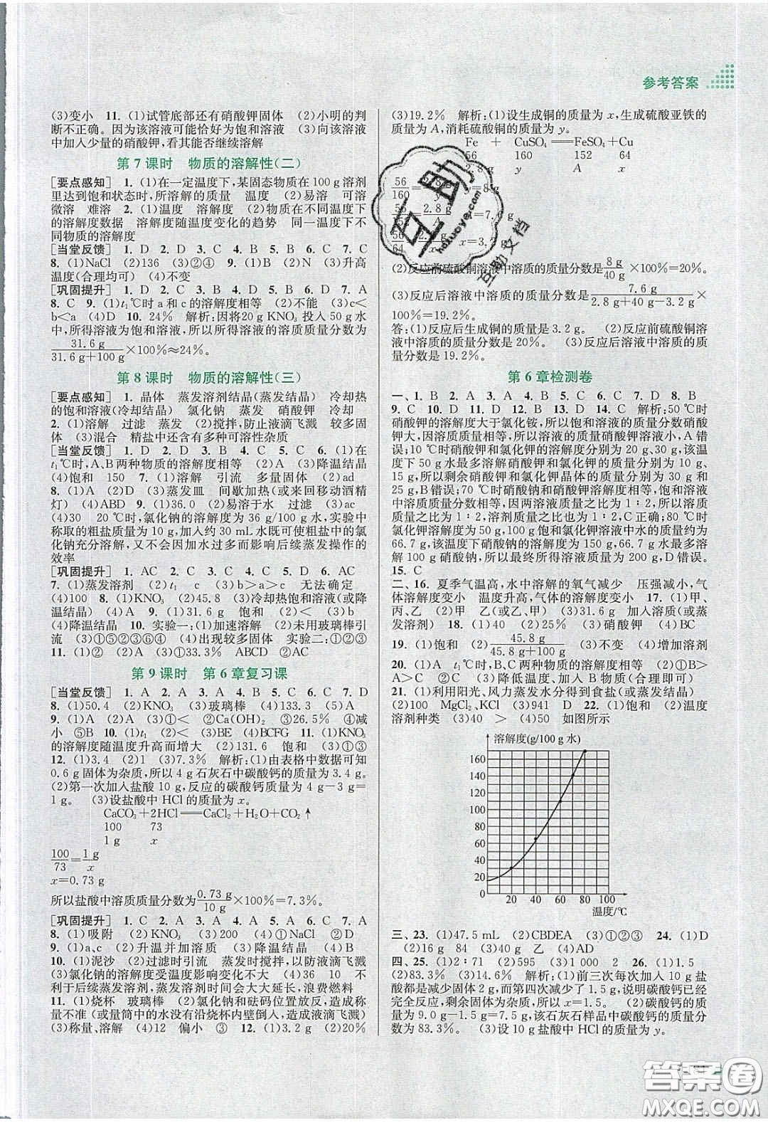 江蘇鳳凰美術(shù)出版社2020創(chuàng)新課時作業(yè)本九年級化學(xué)下冊上教版答案