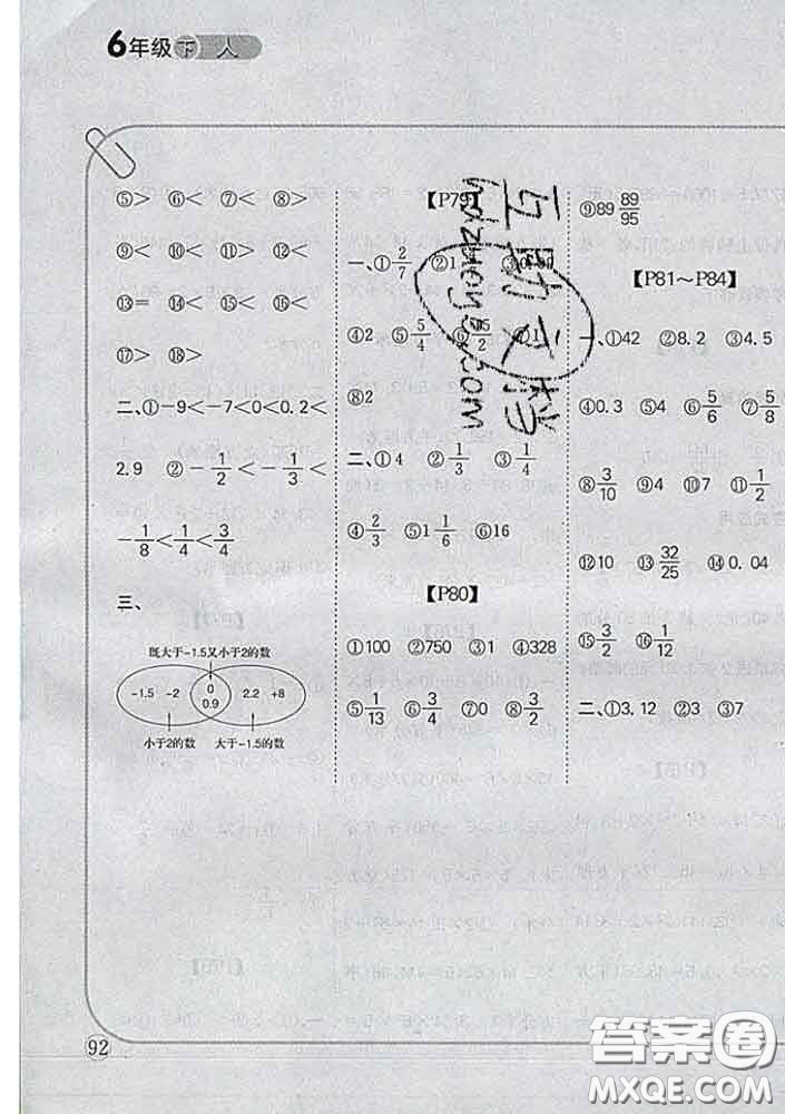 吉林人民出版社2020新版培優(yōu)口算題卡六年級(jí)數(shù)學(xué)下冊(cè)人教版答案