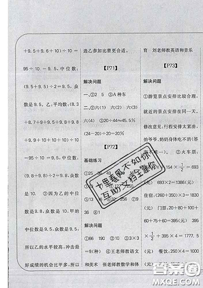 吉林人民出版社2020新版培優(yōu)口算題卡六年級(jí)數(shù)學(xué)下冊(cè)人教版答案