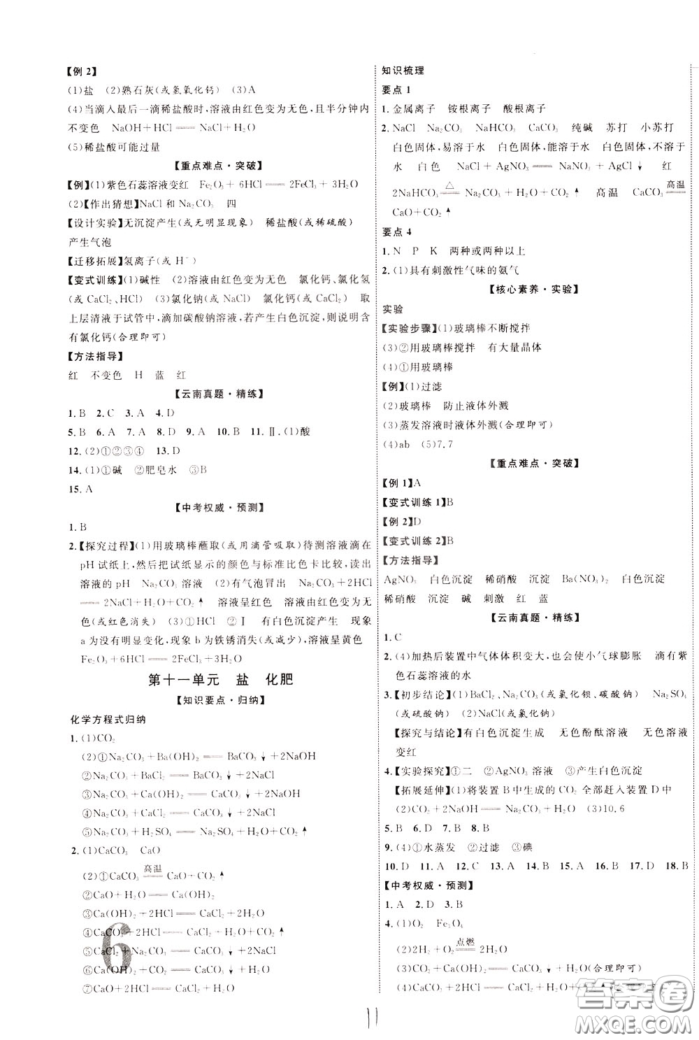 2020升級版云南中考新突破化學(xué)參考答案