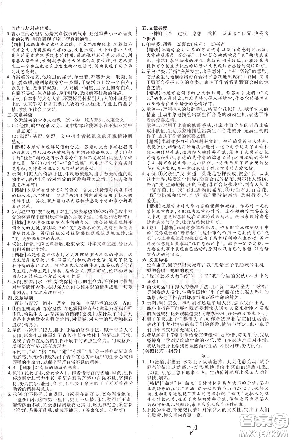 2020升級(jí)版云南中考新突破語文參考答案
