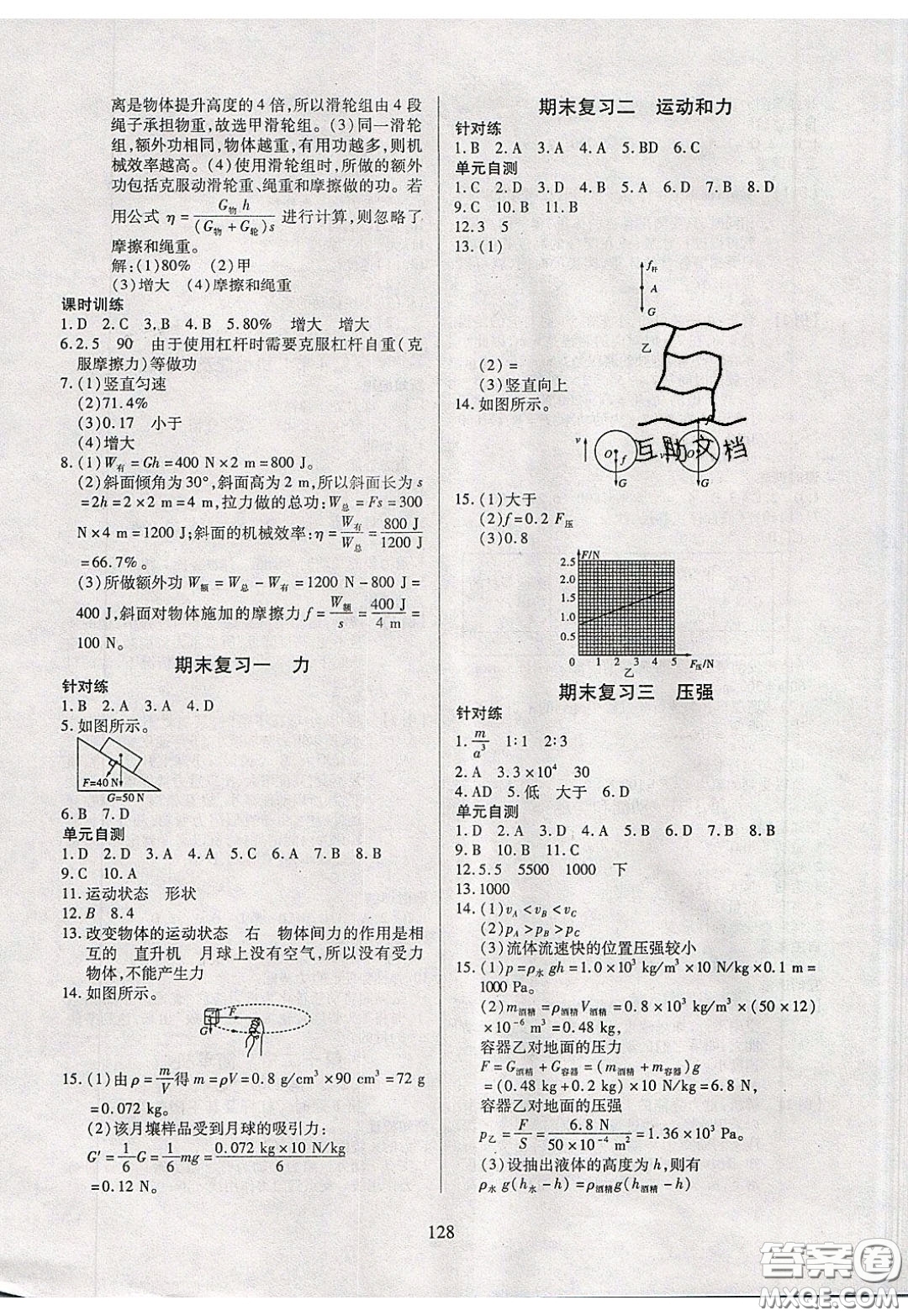 2020年有效課堂課時(shí)導(dǎo)學(xué)案八年級(jí)下冊(cè)物理人教版參考答案