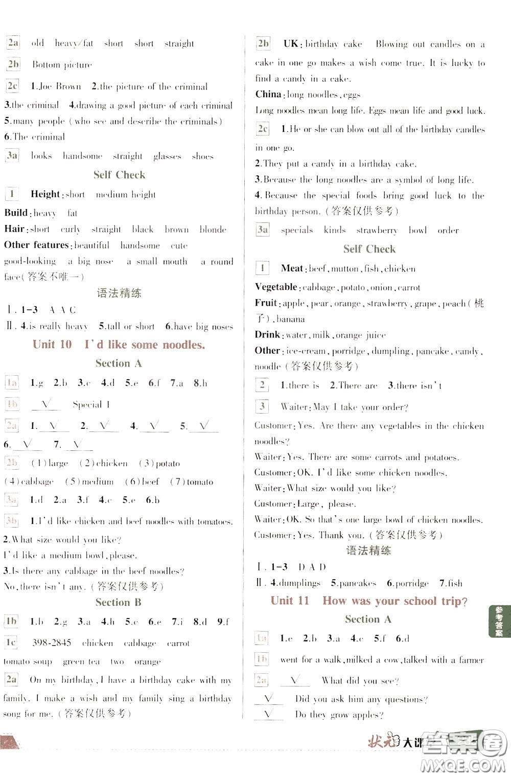 狀元成才路2020年狀元大課堂導(dǎo)學(xué)案標準本七年級下冊英語人教版參考答案