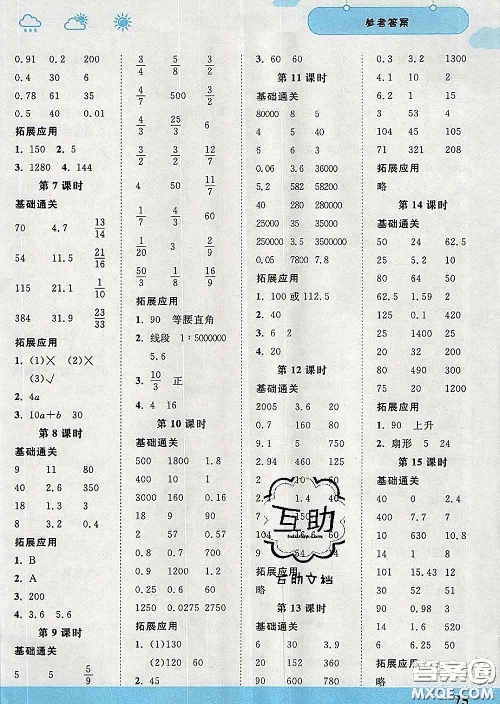 中國(guó)地圖出版社2020春金博優(yōu)口算課時(shí)通六年級(jí)數(shù)學(xué)下冊(cè)人教版答案